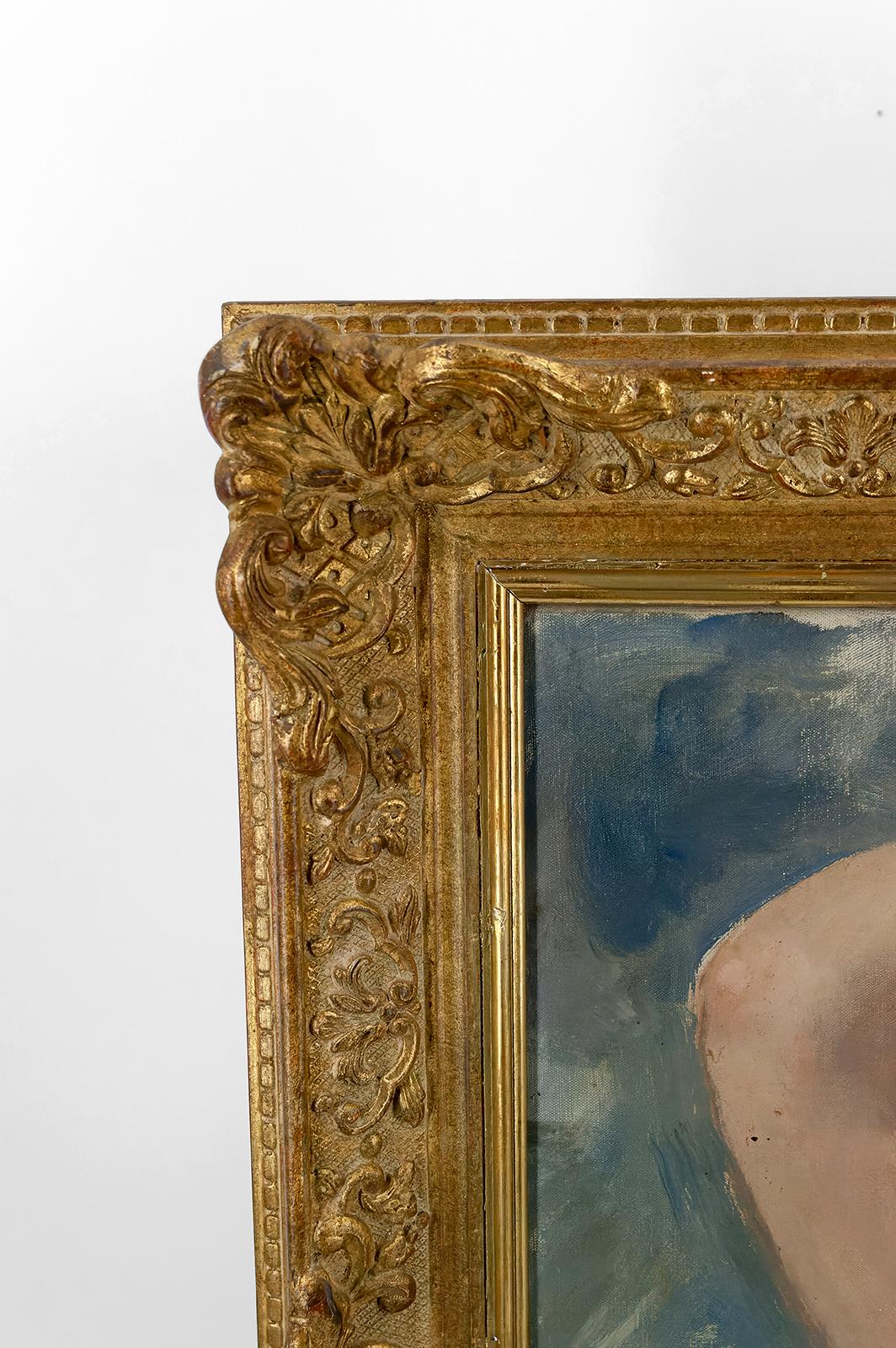 Nude Portrait of a Young Woman with a Scarf, Maurice Ehlinger, Circa 1940 For Sale 3