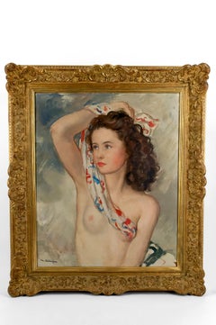 Nude Portrait of a Young Woman with a Scarf, Maurice Ehlinger, Circa 1940
