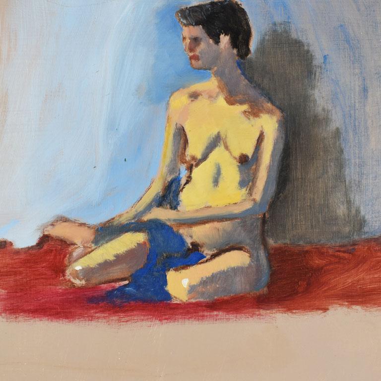20th Century Nude Portrait Painting of a Woman in Red and Blue For Sale