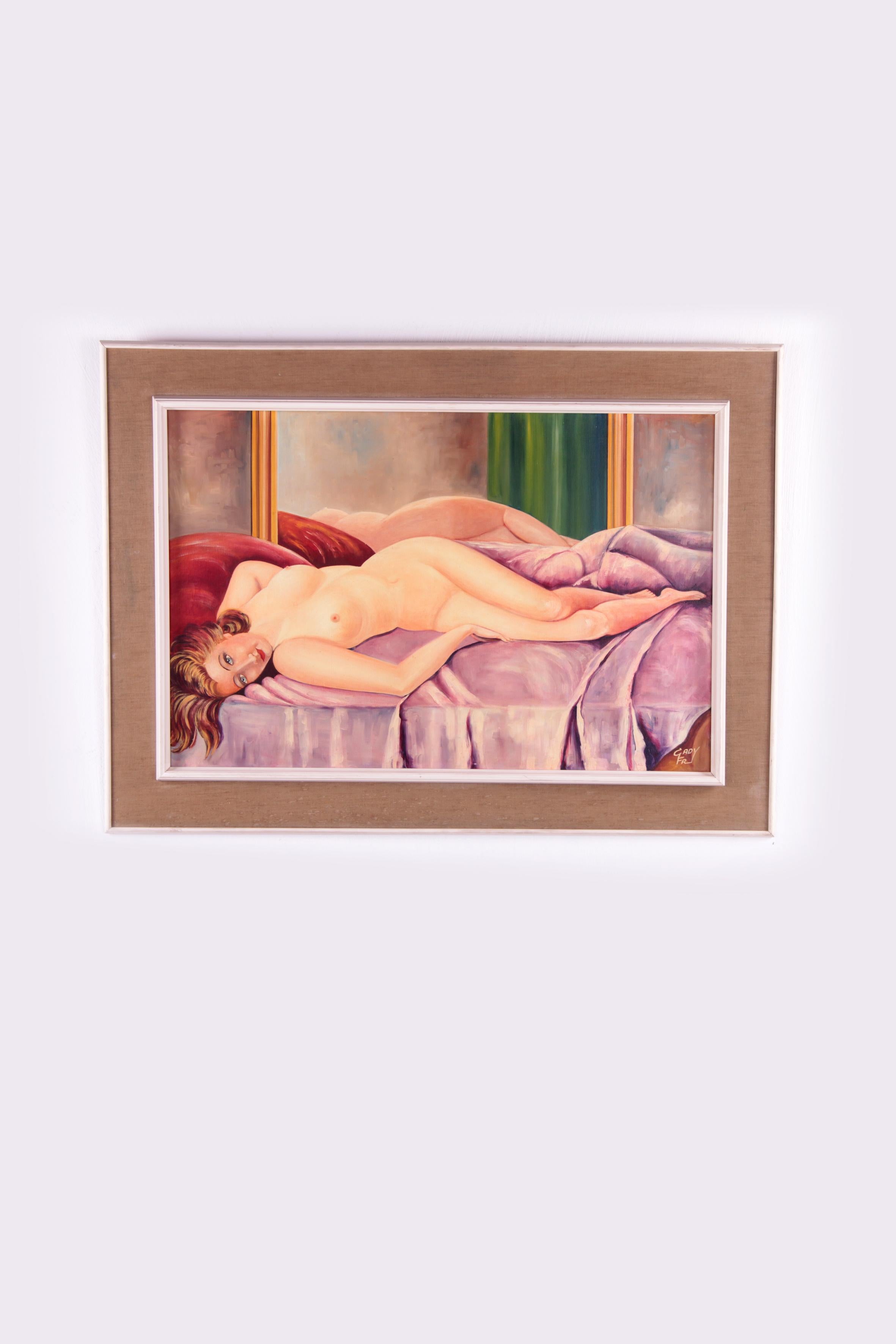 Nude Reclining Woman Made with Oil Paint on Linen, 1960s 4