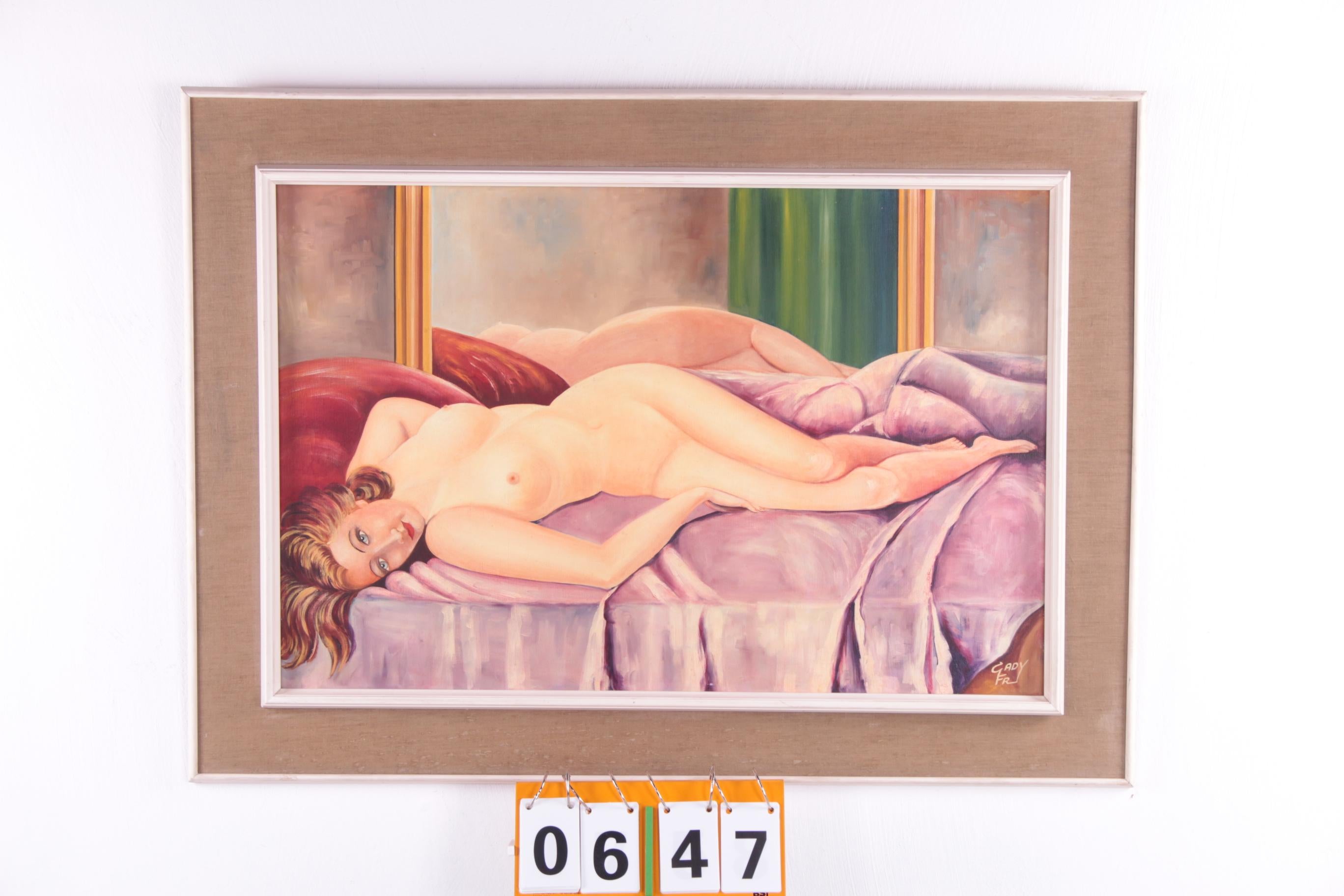 Nude Reclining Woman Made with Oil Paint on Linen, 1960s In Excellent Condition In Oostrum-Venray, NL