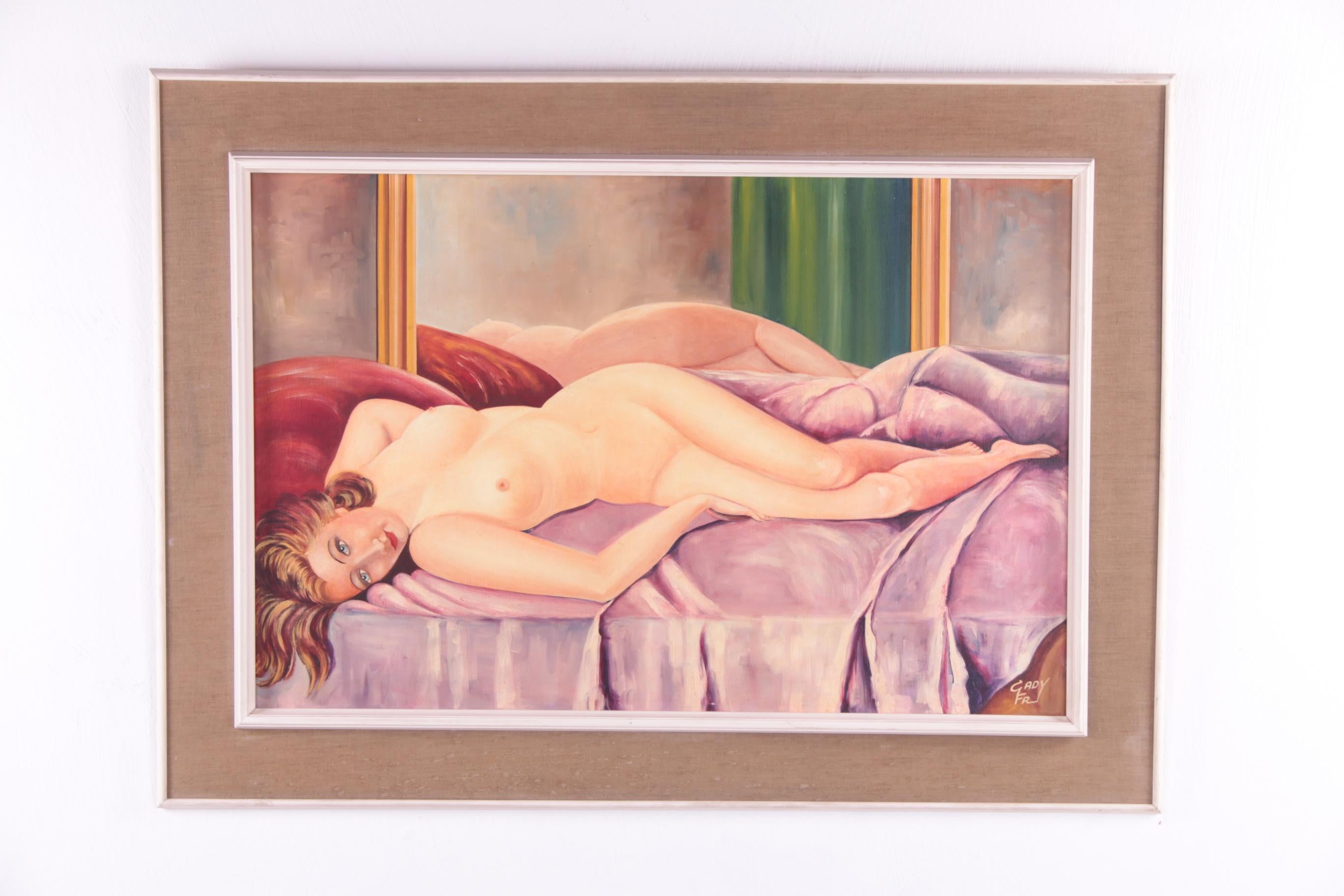 Nude Reclining Woman Made with Oil Paint on Linen, 1960s 3