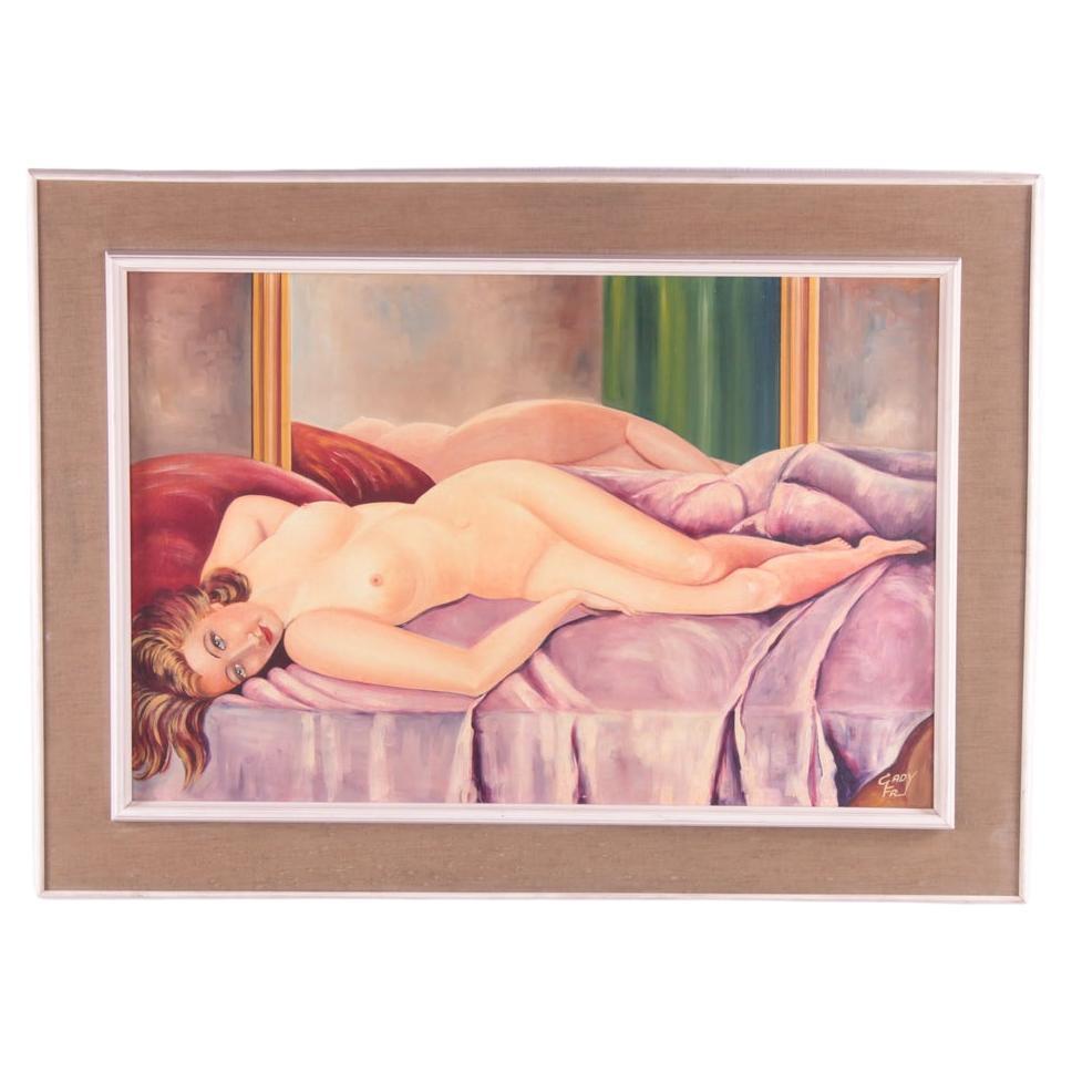 Nude Reclining Woman Made with Oil Paint on Linen, 1960s