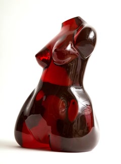 Nude Sculpture of a Woman in Red Lucite
