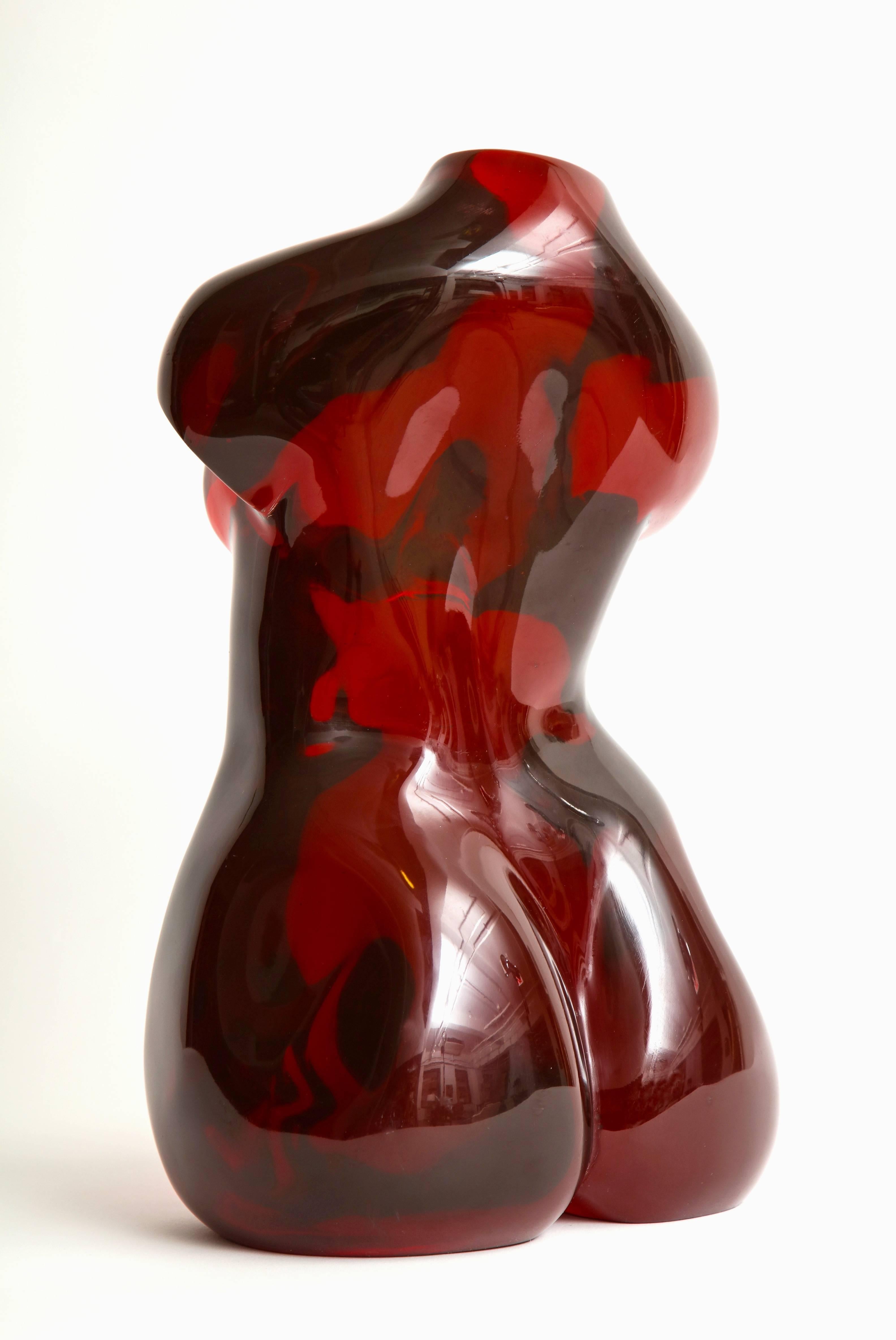 American Nude Sculpture of a Woman in Red Lucite