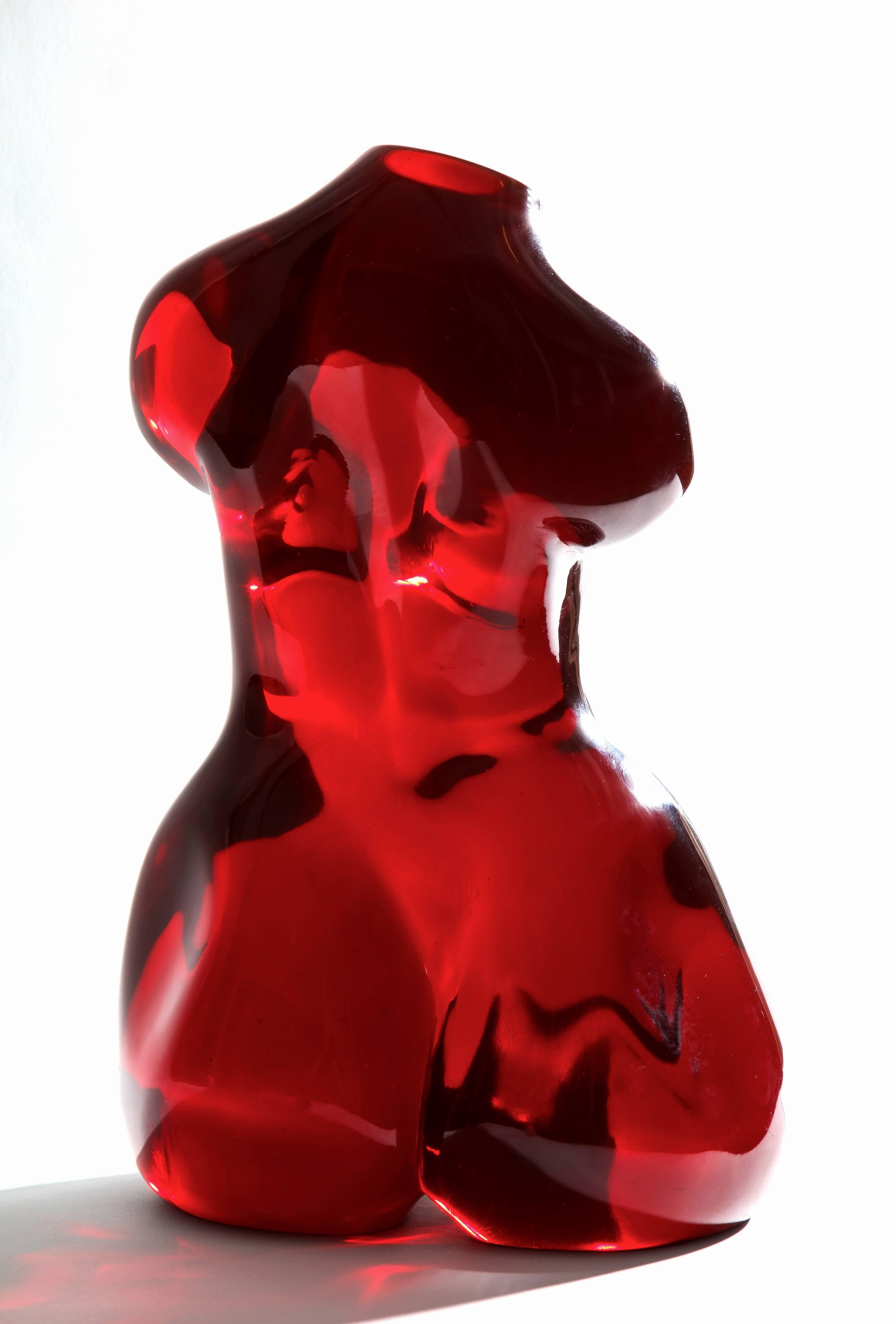 Nude Sculpture of a Woman in Red Lucite 1