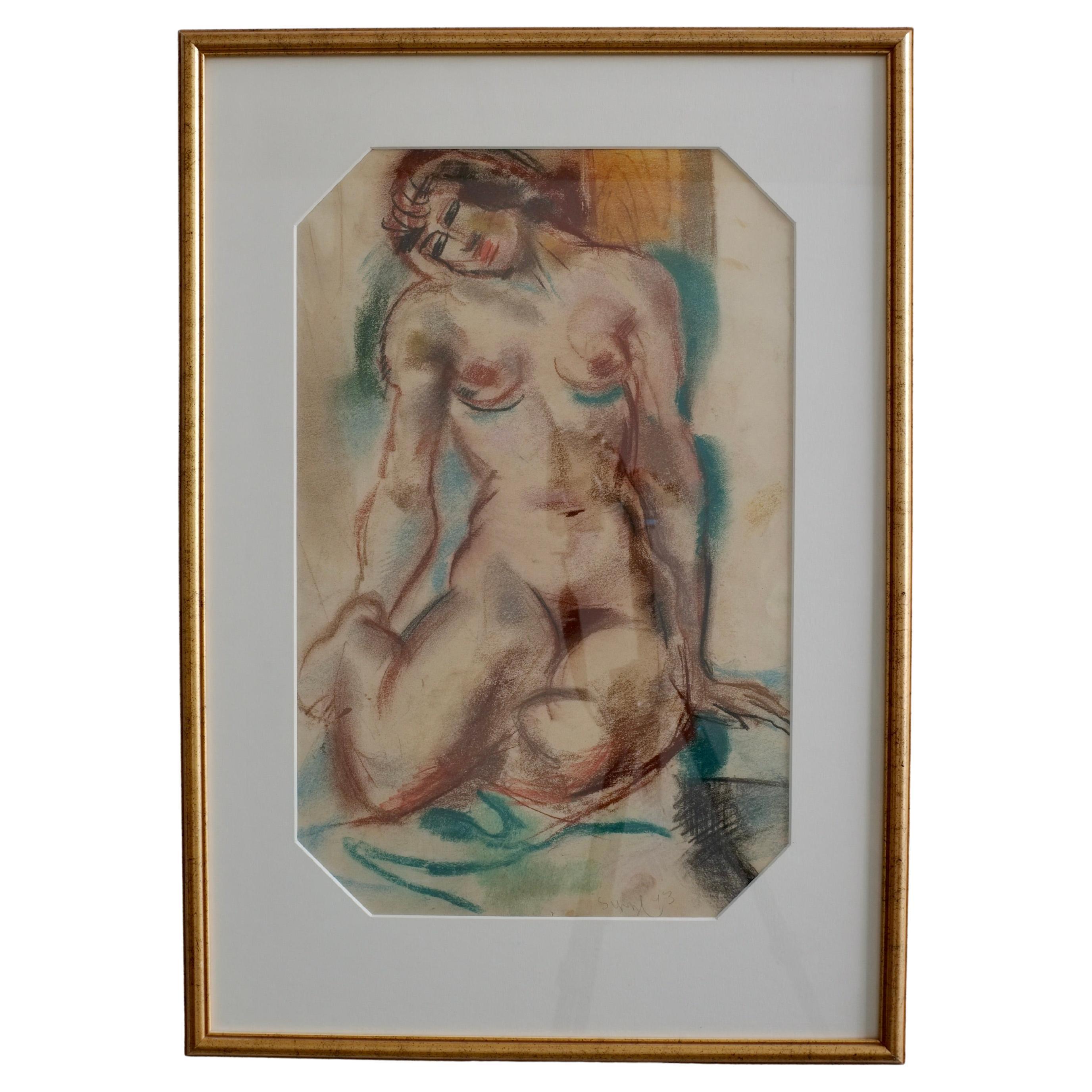 Nude Study Pastel Drawing by Jules Schyl, Sweden, 1943