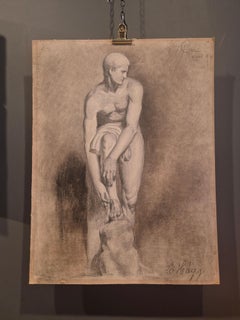 Schizzo di nudo / Disegno a carboncino di Ellen Hägg, firmato e datato -(18)94.