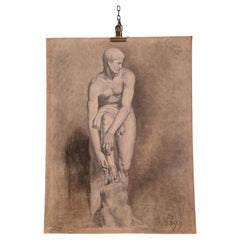 Schizzo di nudo / Disegno a carboncino di Ellen Hägg, firmato e datato -(18)94.