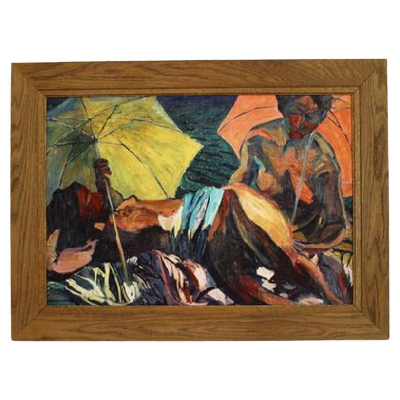 Nude Sunbathers Abstract Painting
