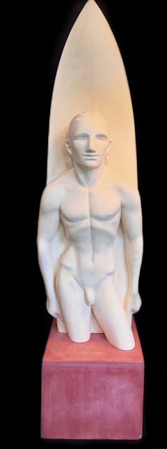 "Nackter Surfer mit Surfbrett", Bemerkenswerte Skulptur mit männlicher Figur, 2005