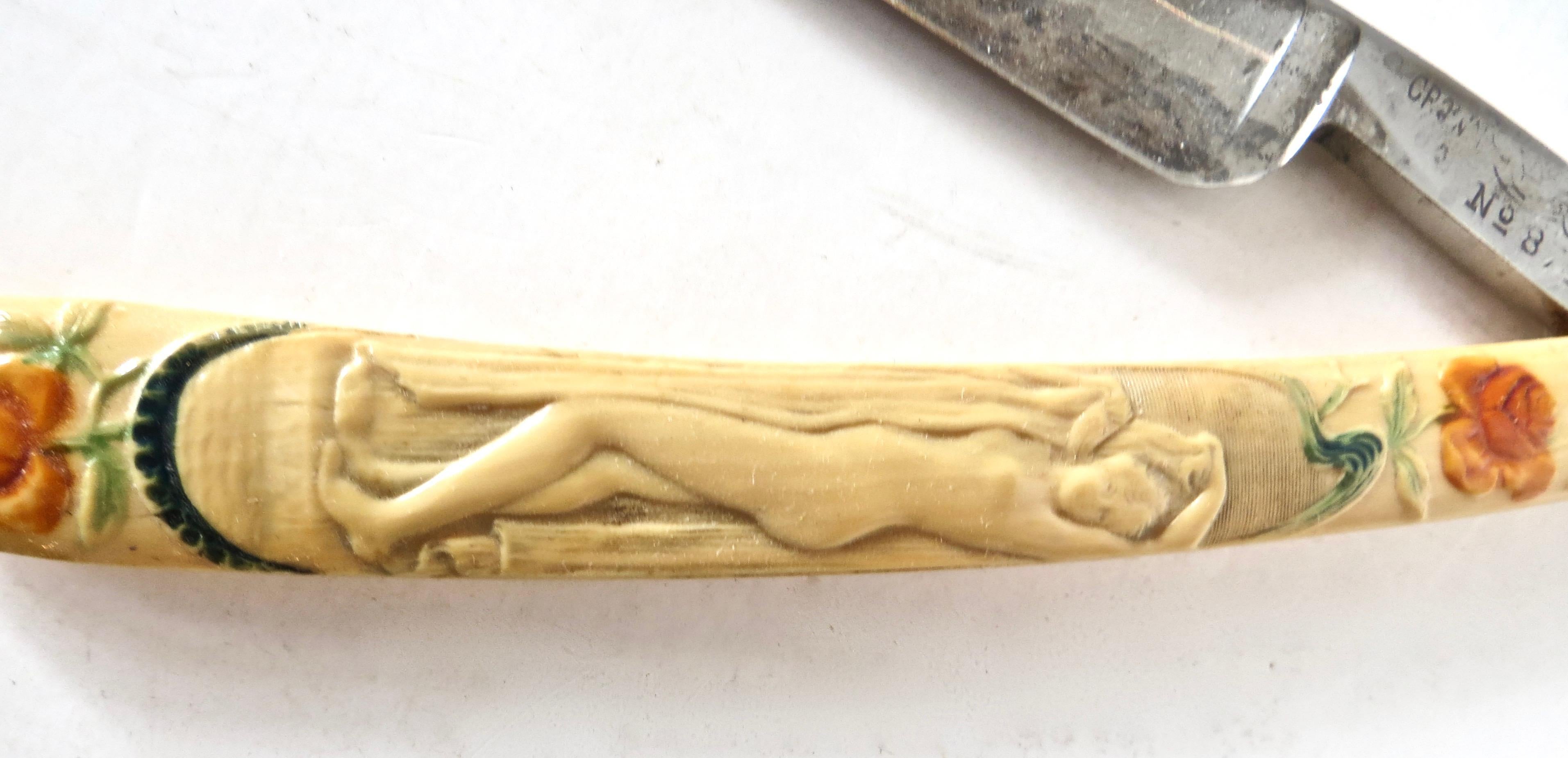 American Craftsman Nude Theme and Roses Straight Razor, Germany 1905 For Sale