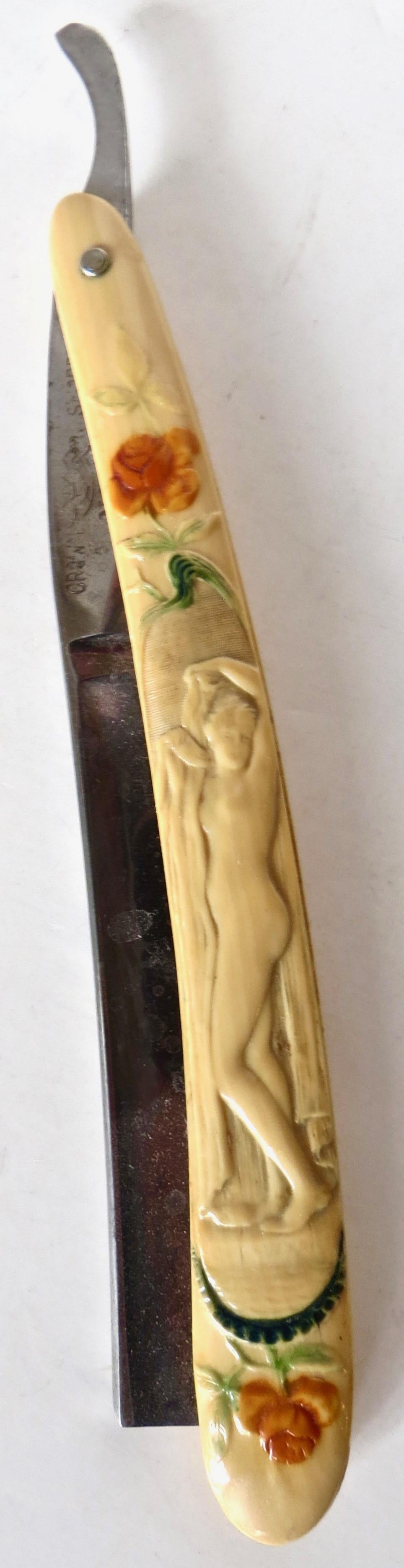 Art Nouveau Nude Theme and Roses Straight Razor, Germany, 1905