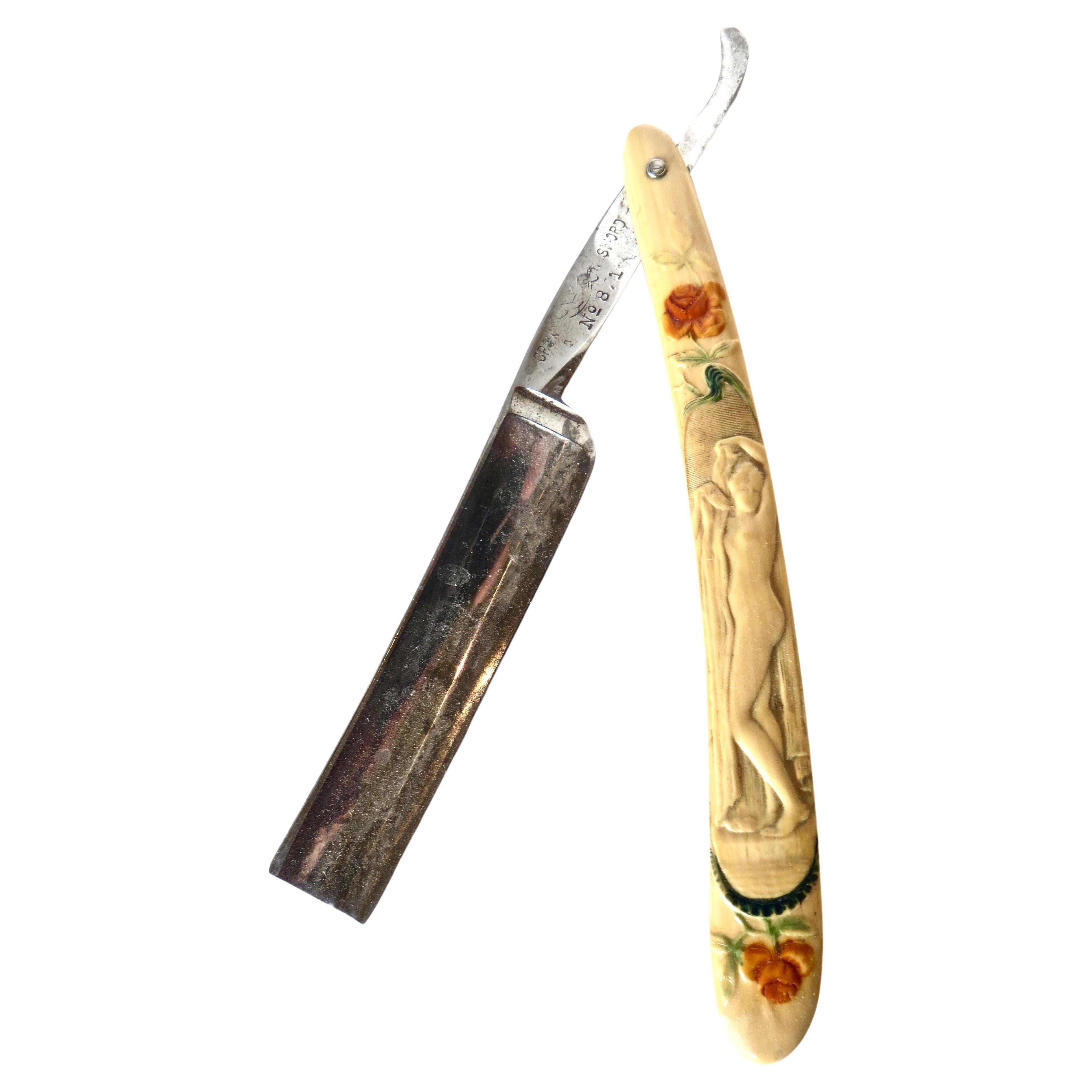 Nude Theme and Roses Straight Razor, Germany 1905 For Sale