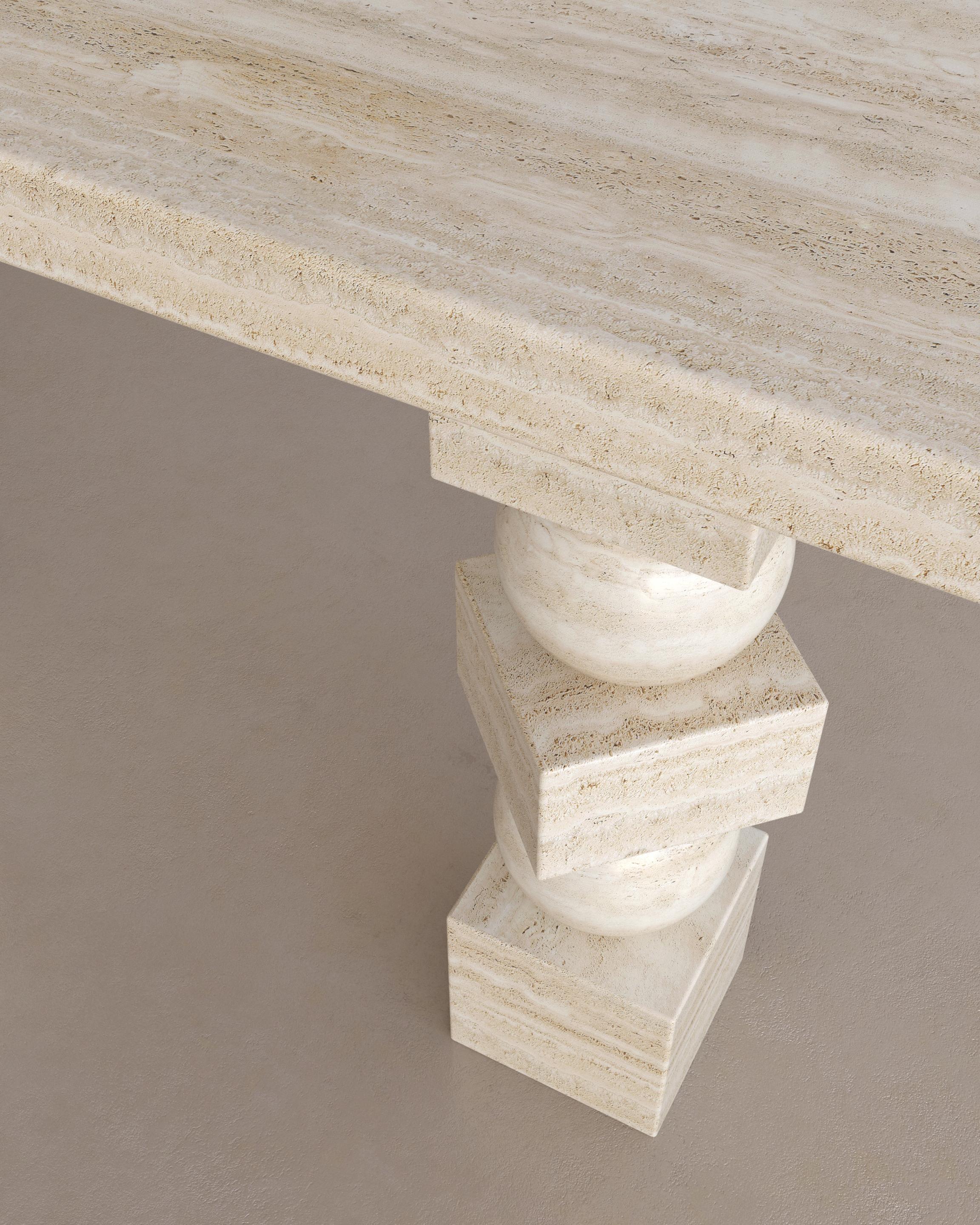 Contemporary Nude Travertine Sufi Console Table by the Essentialist For Sale