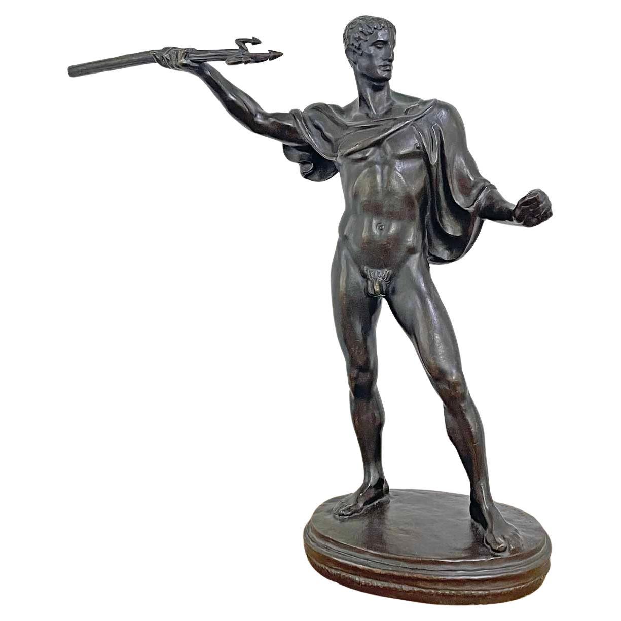 "Tritón desnudo", Bronce más grande y raro de Tritón masculino desnudo por Netzer, años 20