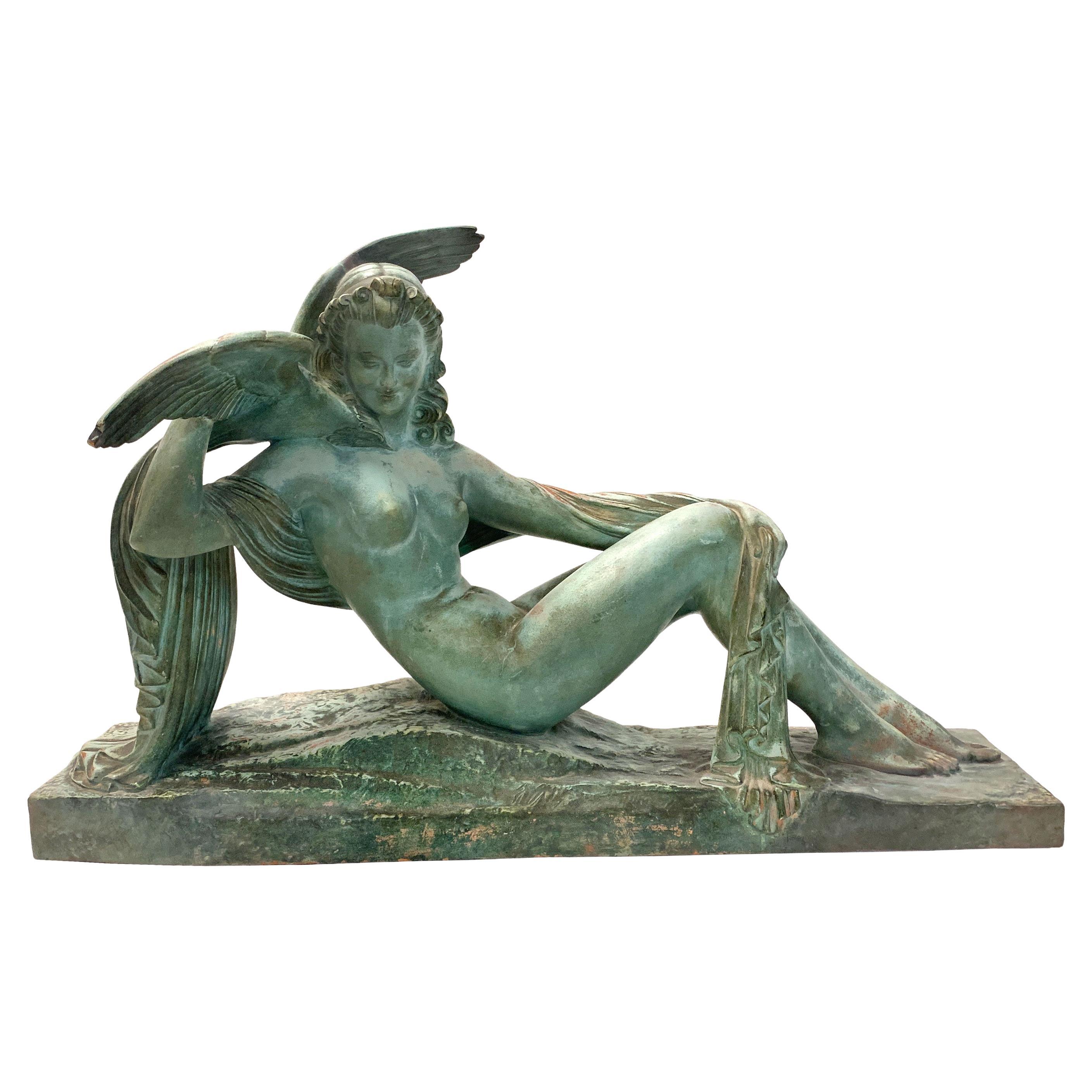 "Nude with Bird of Paradise" Art Deco Figurative Sculpture By D.H. Chiparus