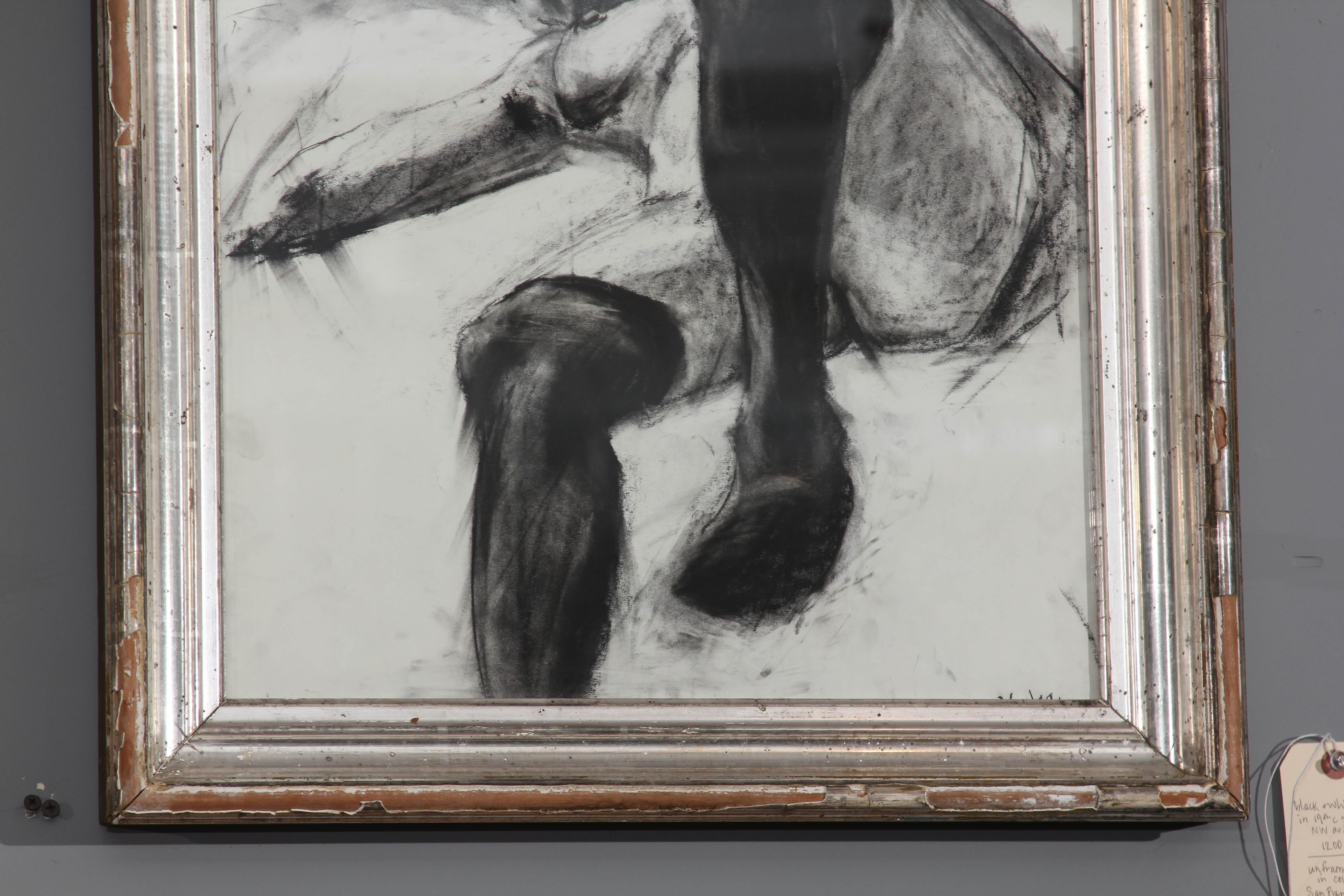 Nude with Black Stockings Drawing in 19th Century Frame In Good Condition In Seattle, WA