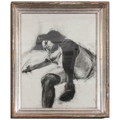 Nude with Black Stockings Drawing in 19th Century Frame
