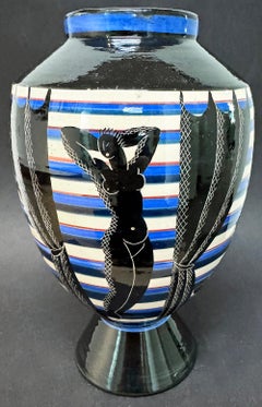 "Nude with Tragedy, Comedy Masks", Large, Spectacular Art Deco Vase by Rometti