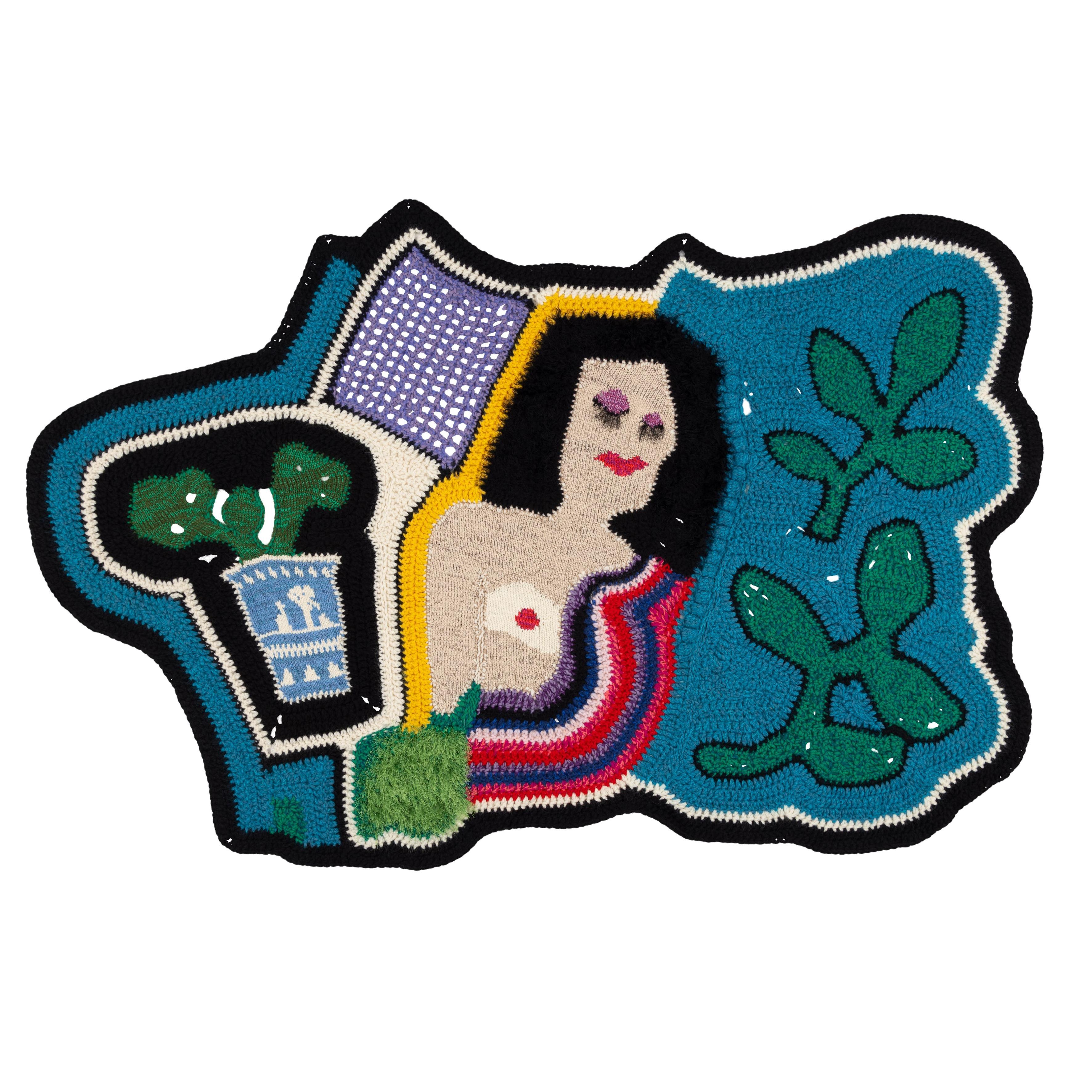 « Nu avec vase » tapisserie tricotée à la main, fabriquée à la main, tricotée/crochetée, suspension murale 