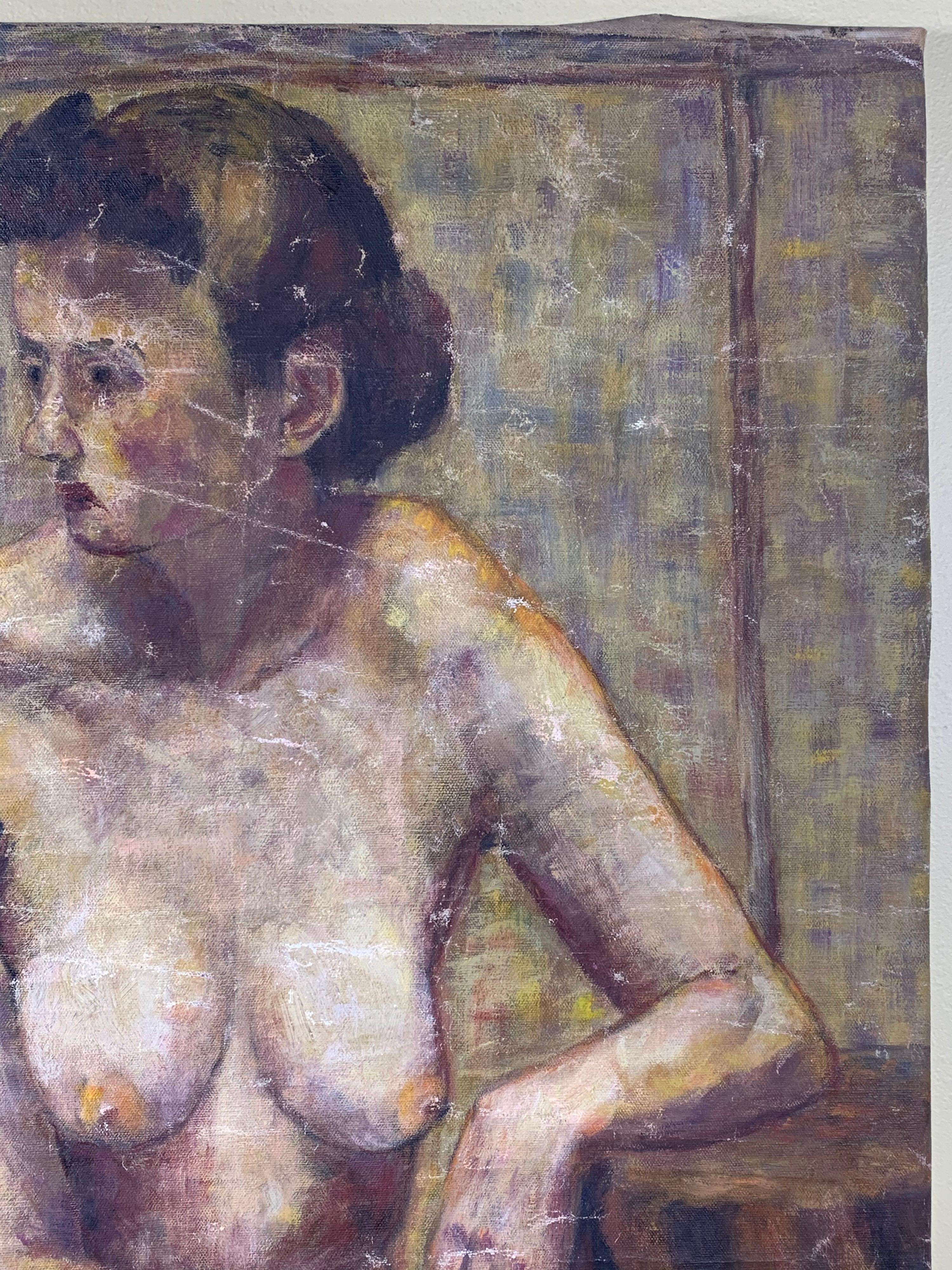 Nude Woman Abstract Oil Painting In Distressed Condition In Delray Beach, FL