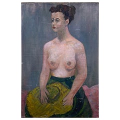 Vintage Nude Woman Abstract Oil Painting