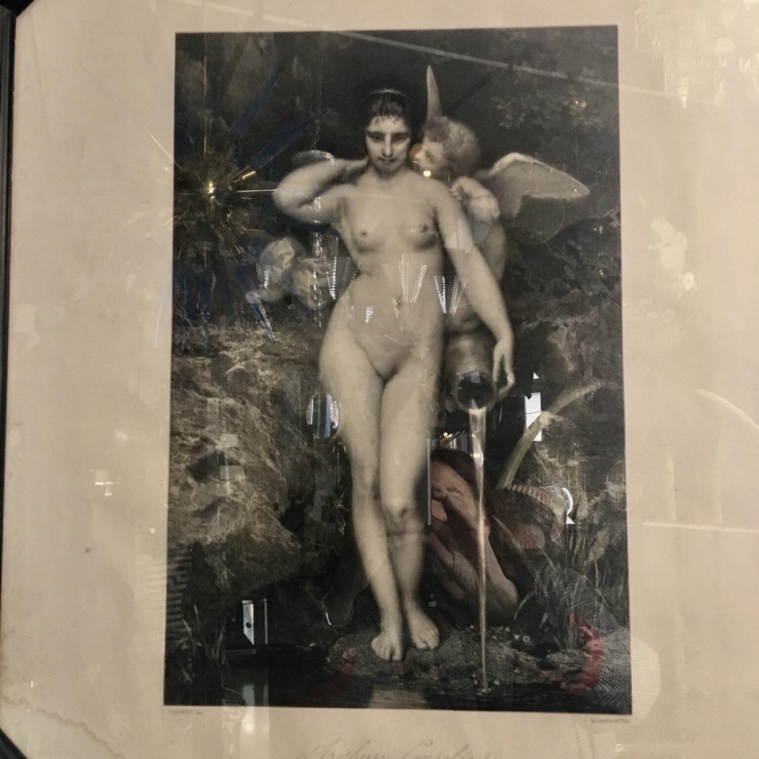 Nude Woman Antique Art Print with Mirrored and Black Lacquered Wood Frame, 1867 In Good Condition In Florence, IT