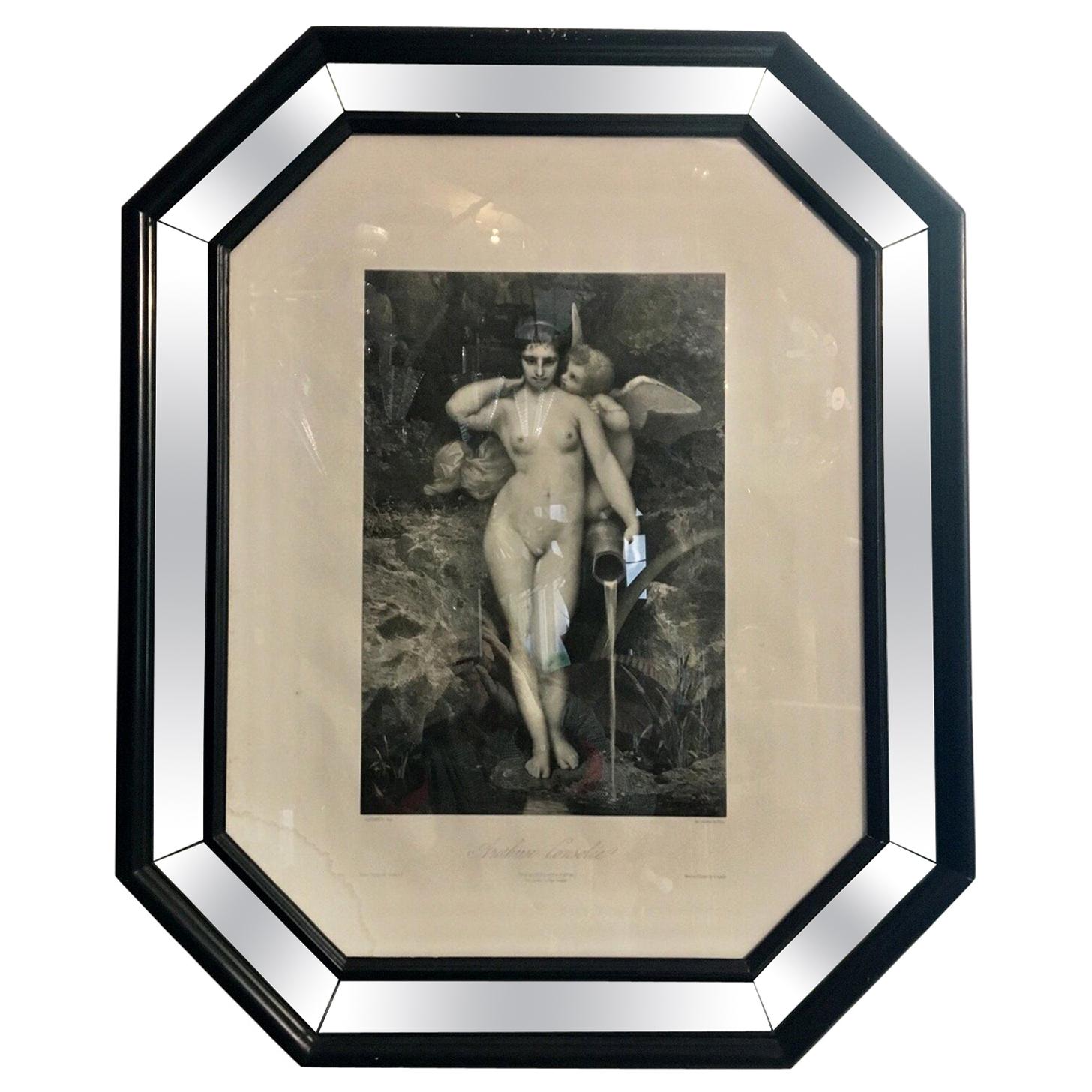 Nude Woman Antique Art Print with Mirrored and Black Lacquered Wood Frame, 1867