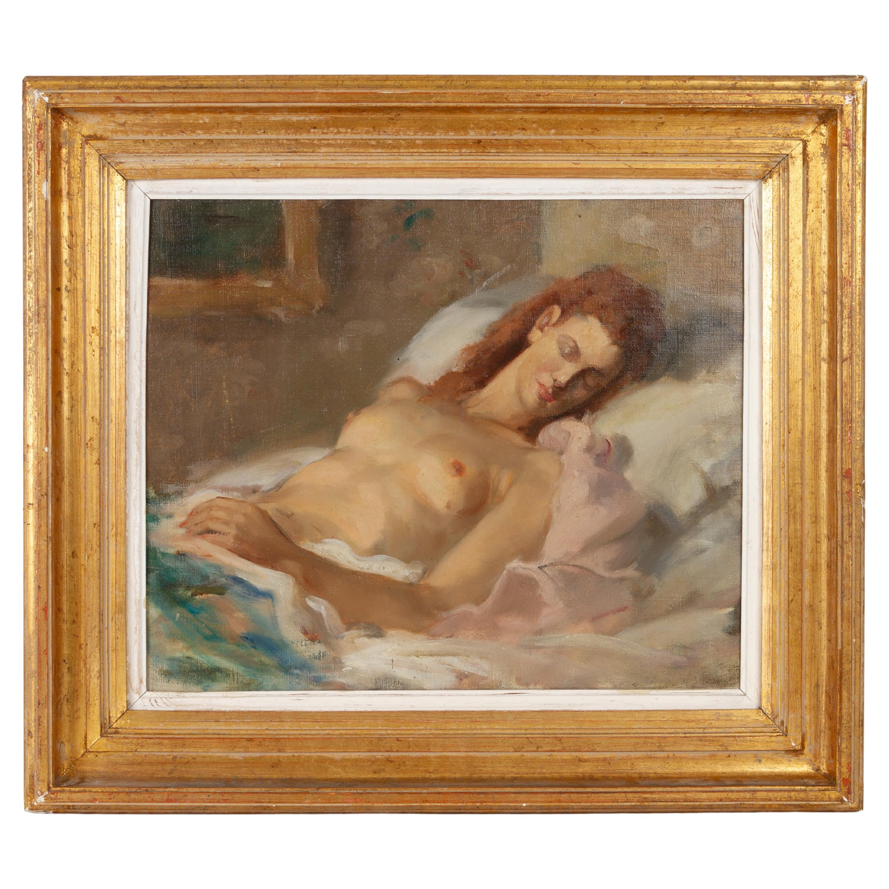 Mujer desnuda dormida Pintura al óleo belga 