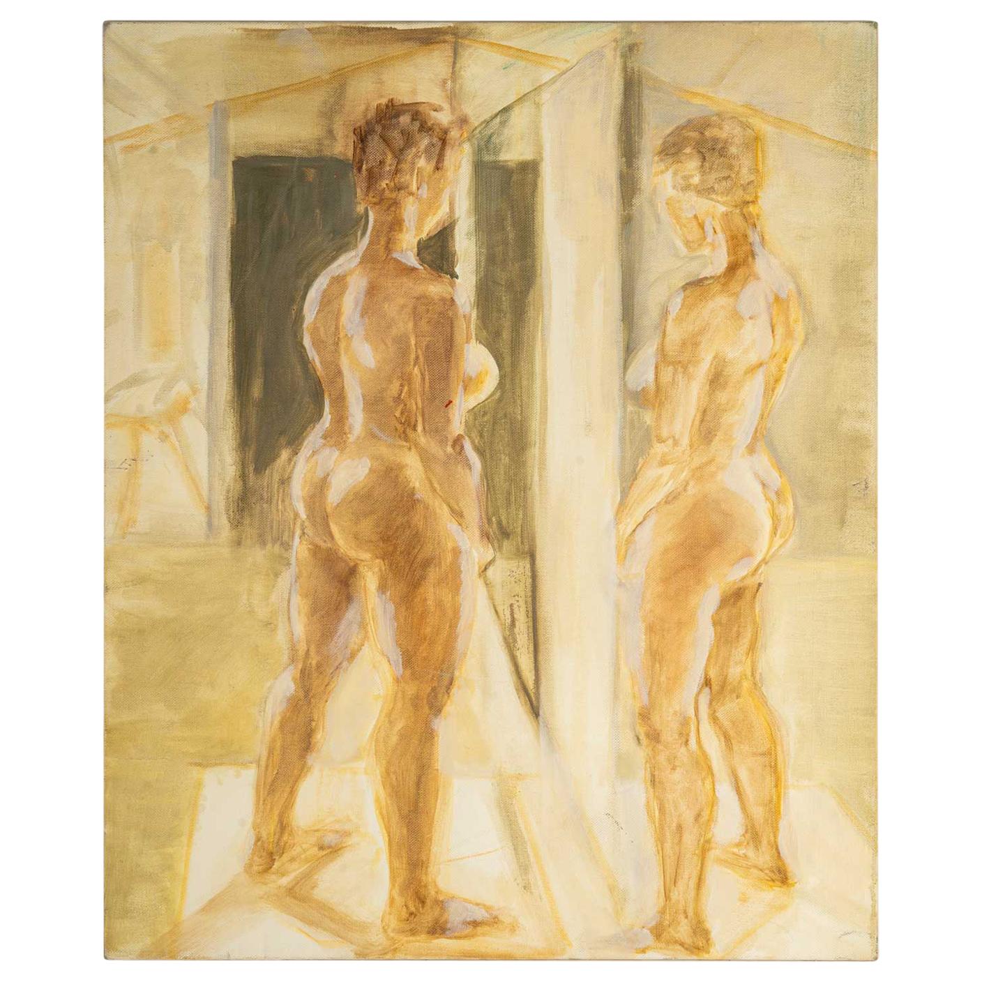 Femme nue regardant dans un miroir en vente