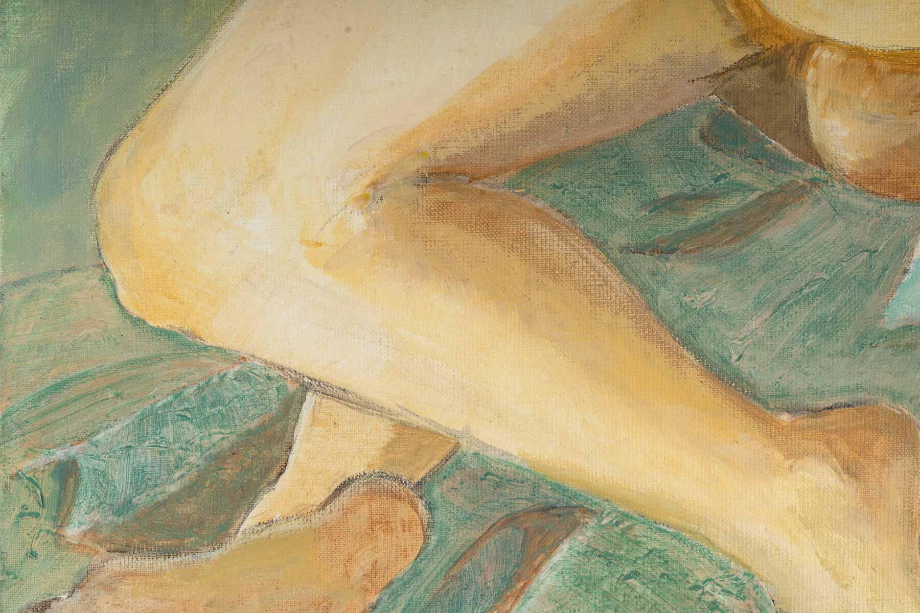 Femme nue allongée, 20e siècle.
Evelyne Luez, Ecole de Paris.
Huile sur toile
Mesures : H : 40 cm, L : 80 cm, P : 2 cm.