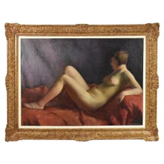 Nude Woman Oil Painting, Szabo Istvan, Art Déco, Oil on Canvas, XX Century