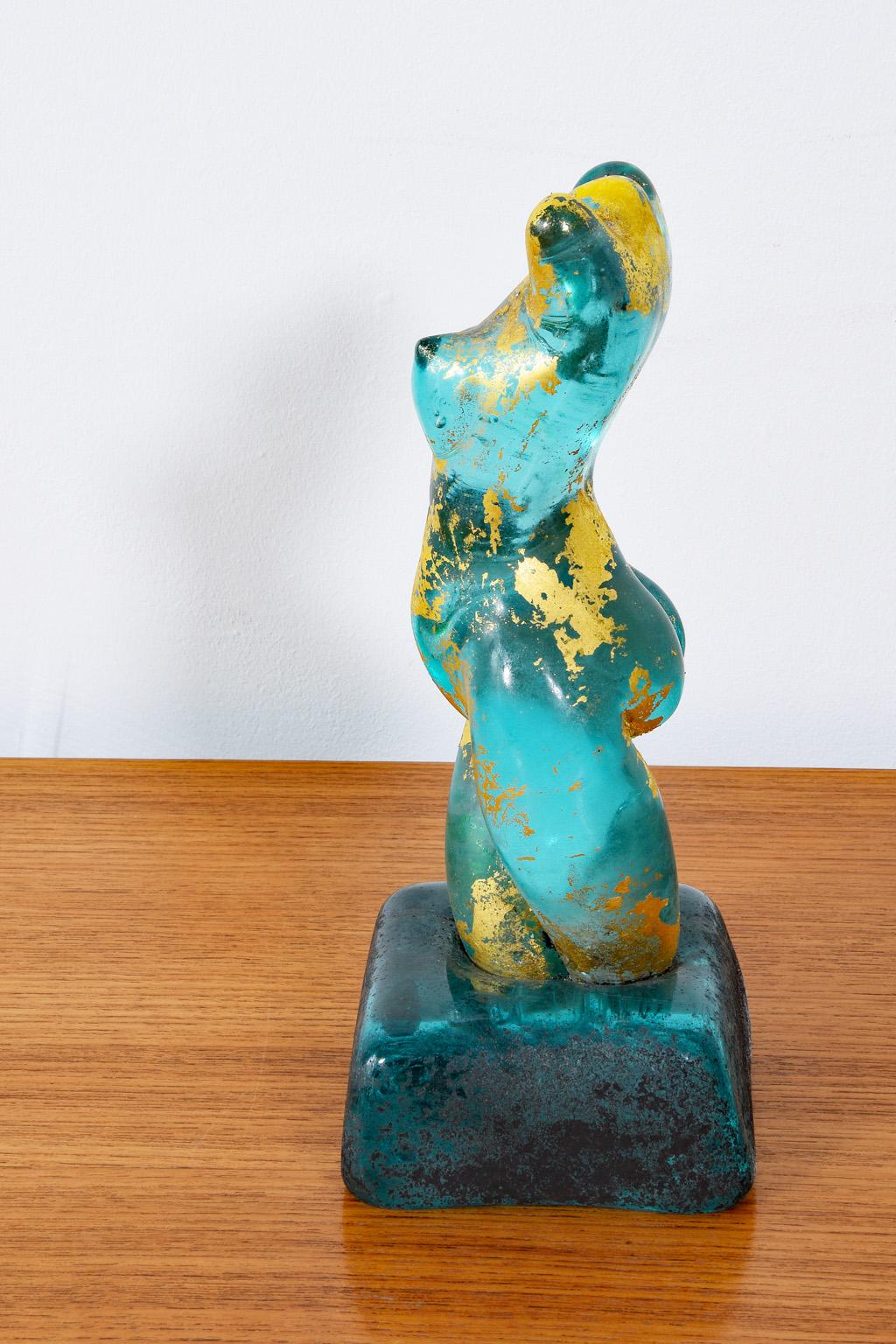Mid-Century Modern Nude Woman Torso Turquoise Gold Glass Figure by E. Nason for Cenedese Murano For Sale