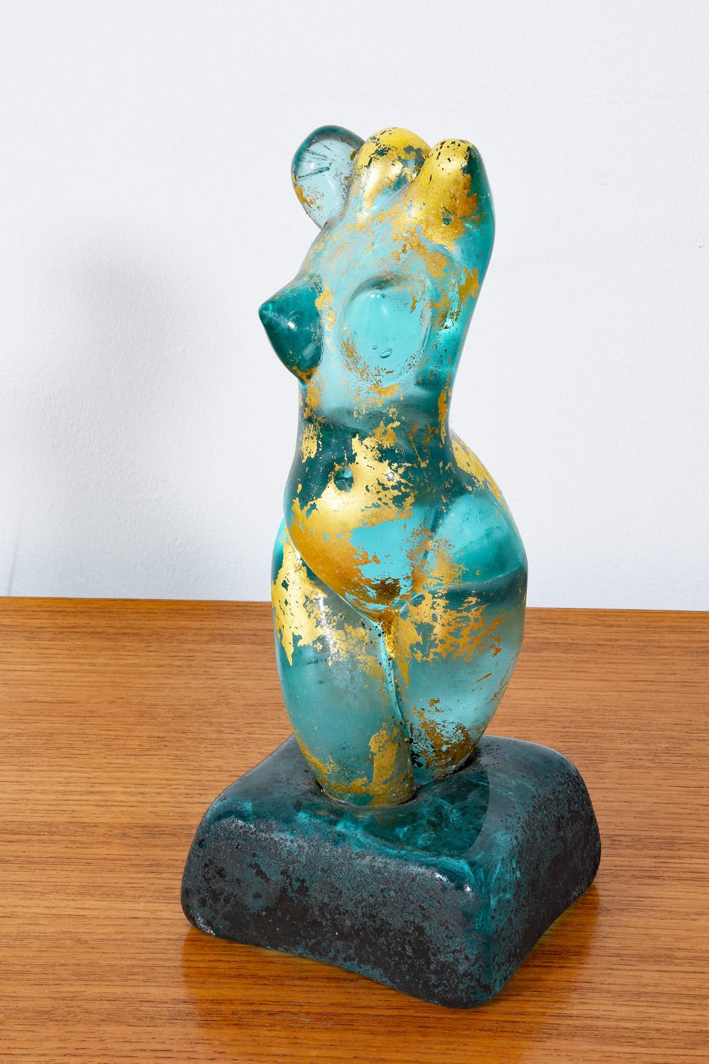 Italian Nude Woman Torso Turquoise Gold Glass Figure by E. Nason for Cenedese Murano For Sale