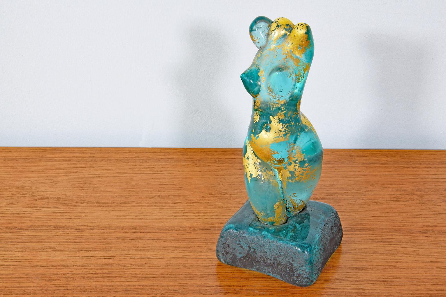 Nude Woman Torso Turquoise Gold Glass Figure by E. Nason for Cenedese Murano In Good Condition For Sale In Nürnberg, Bavaria