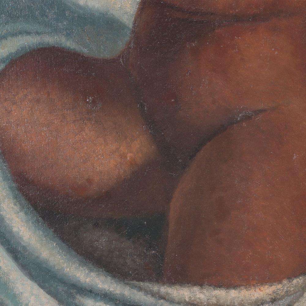 Painted Nude Woman with Towel by A. Cajiao (Haiti, 20th century).