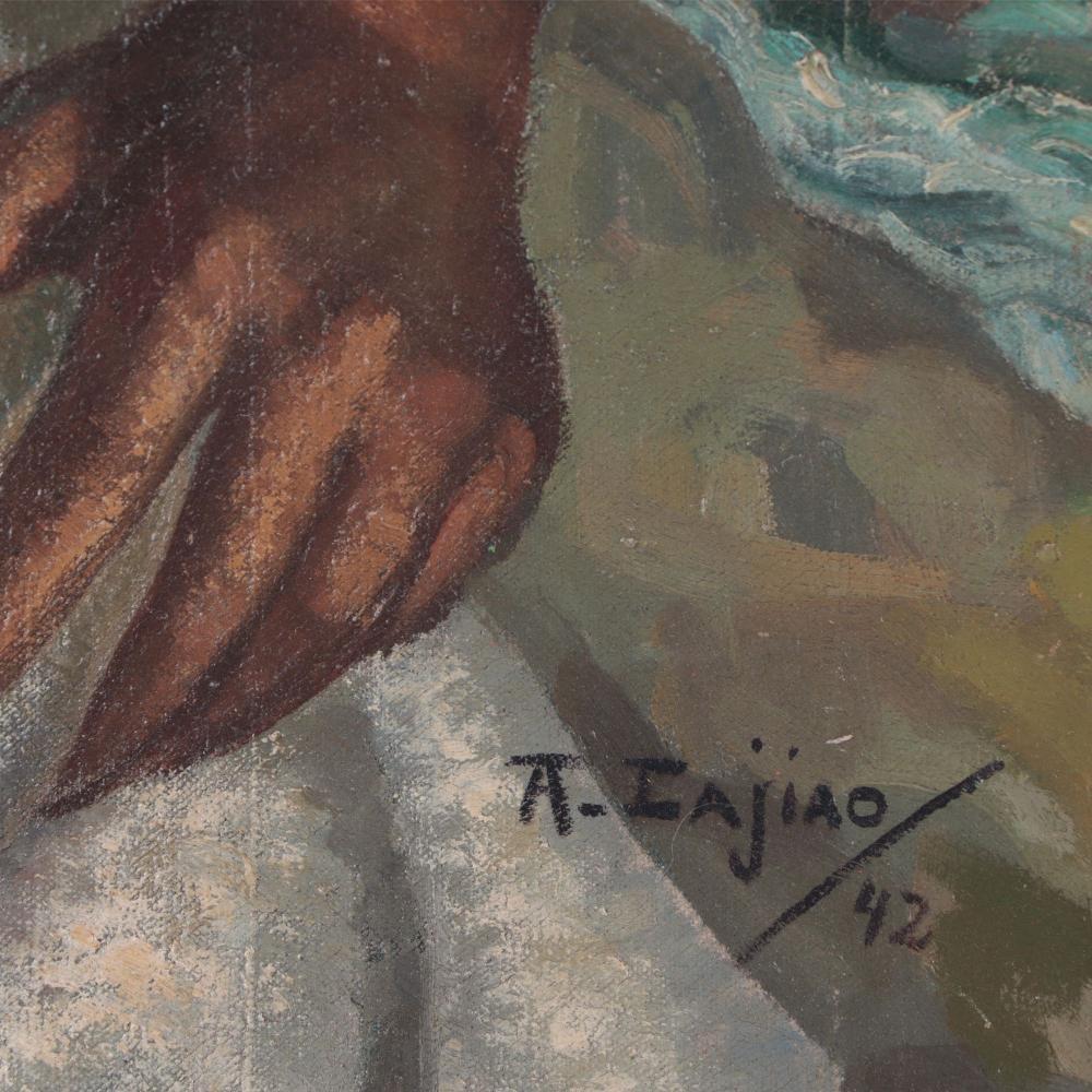 Nude Woman with Towel by A. Cajiao (Haiti, 20th century). In Good Condition In Philadelphia, PA