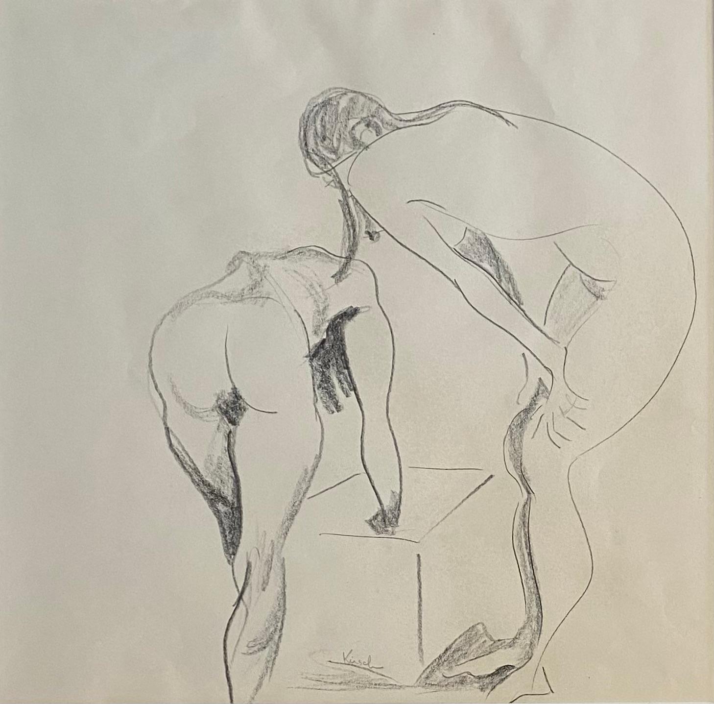 Dessin de femmes nues dans un cadre argenté Bon état - En vente à Miami, FL