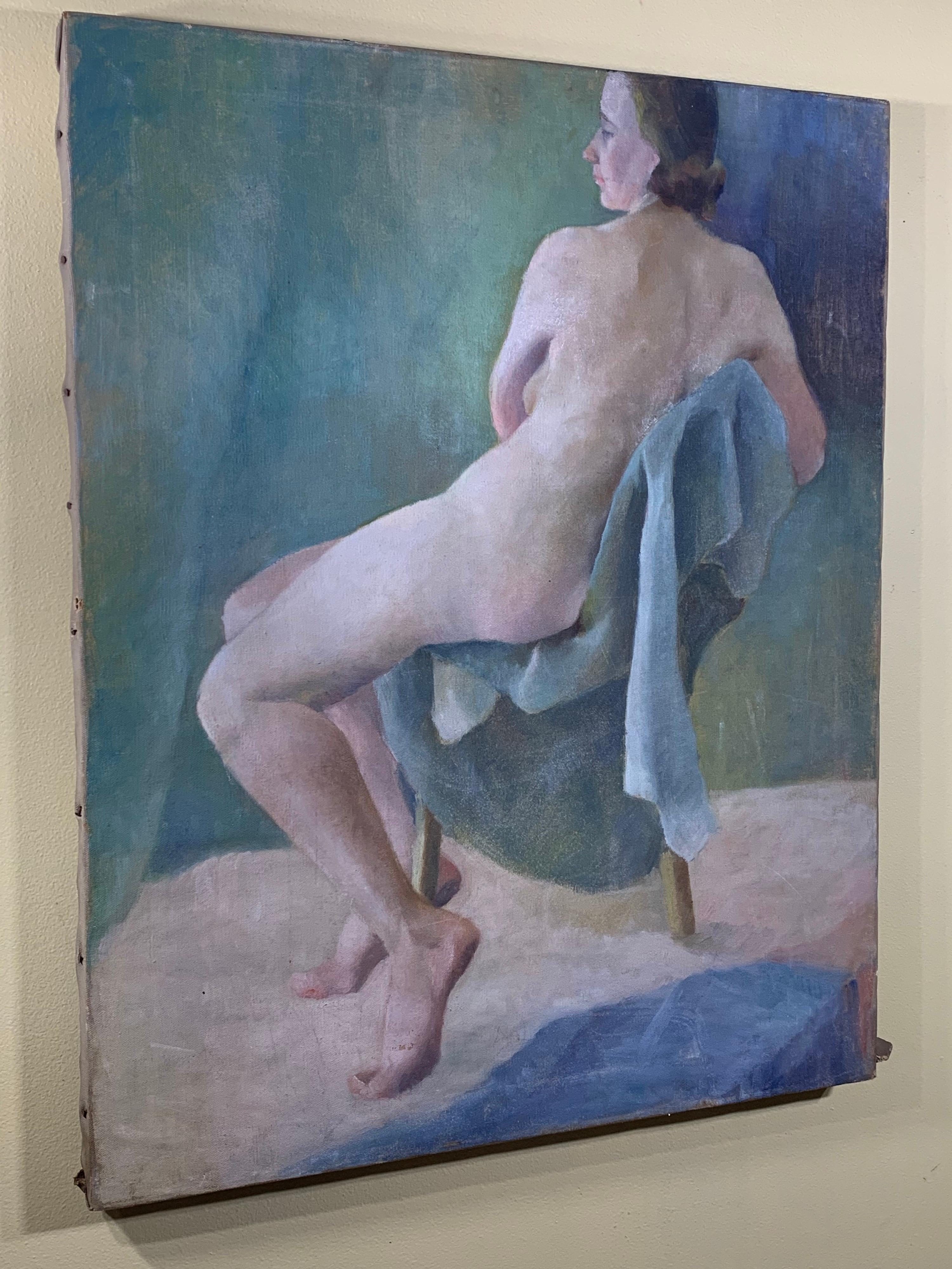 Elegant vintage painting of a woman sitting on a chair looking aside, beautiful relaxing facial expression, with
Letting her body flow.
Frame is not included.