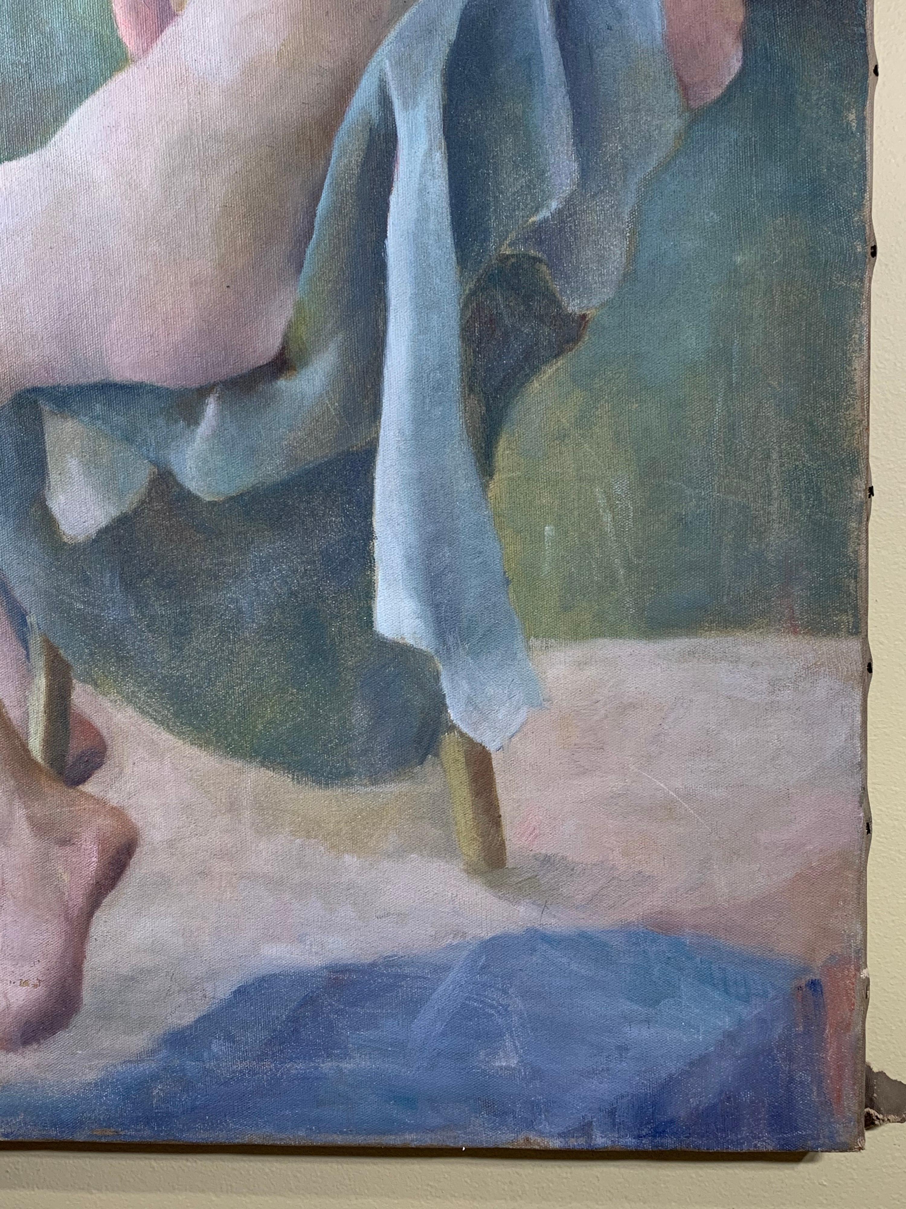 20th Century Nude Women Sitting on a Chair Oil Painting