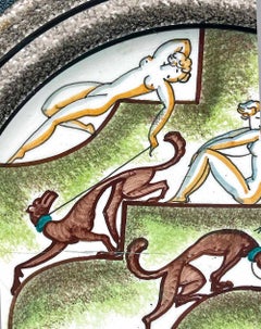 "Nudi e segugi", unica e sorprendente ciotola bassa Art Déco, anni '20, Italia