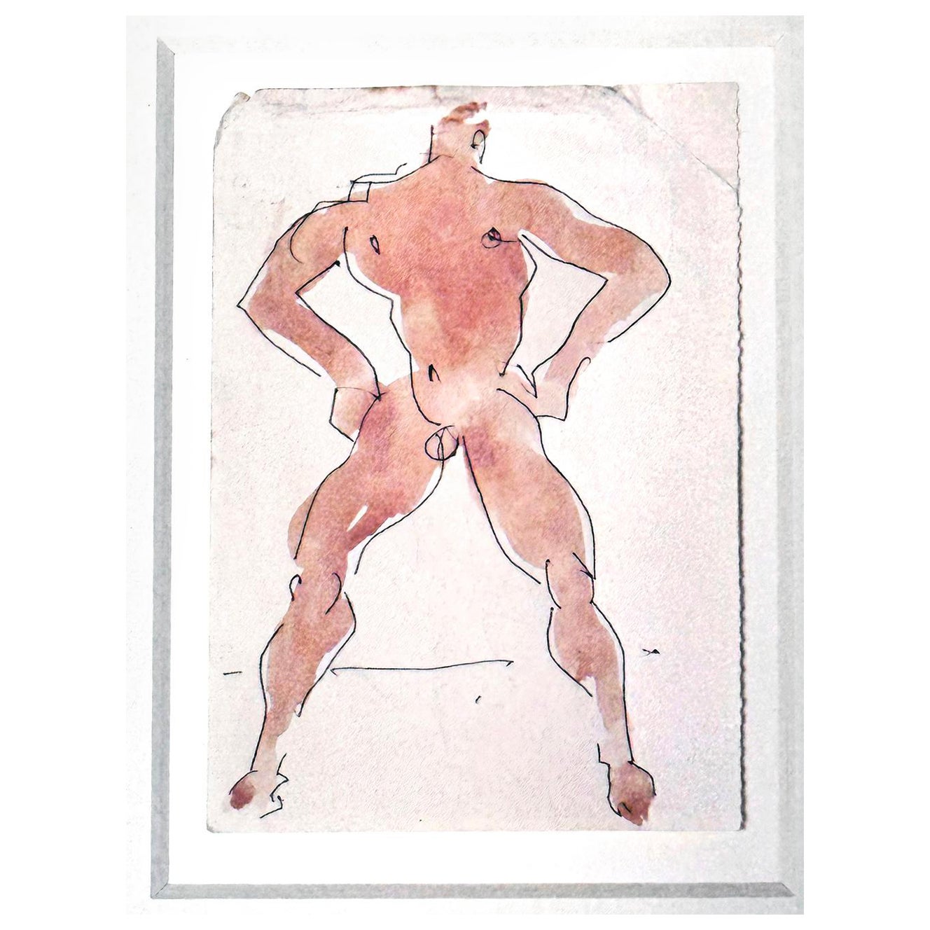 "Desnudos en negro y rosa", Trío de acuarelas con desnudos masculinos, años 60 en venta