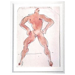 "Nudes in Black and Rose", Trio of Watercolors with Male Nudes, 1960s
