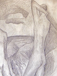 "Desnudos en paisaje cubista", dibujo de Glidden Parker, fundador de Glidden Pottery