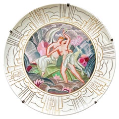 Spectaculaire assiette de présentation murale « Nus au paradis », style Art déco haut de gamme par Sevres