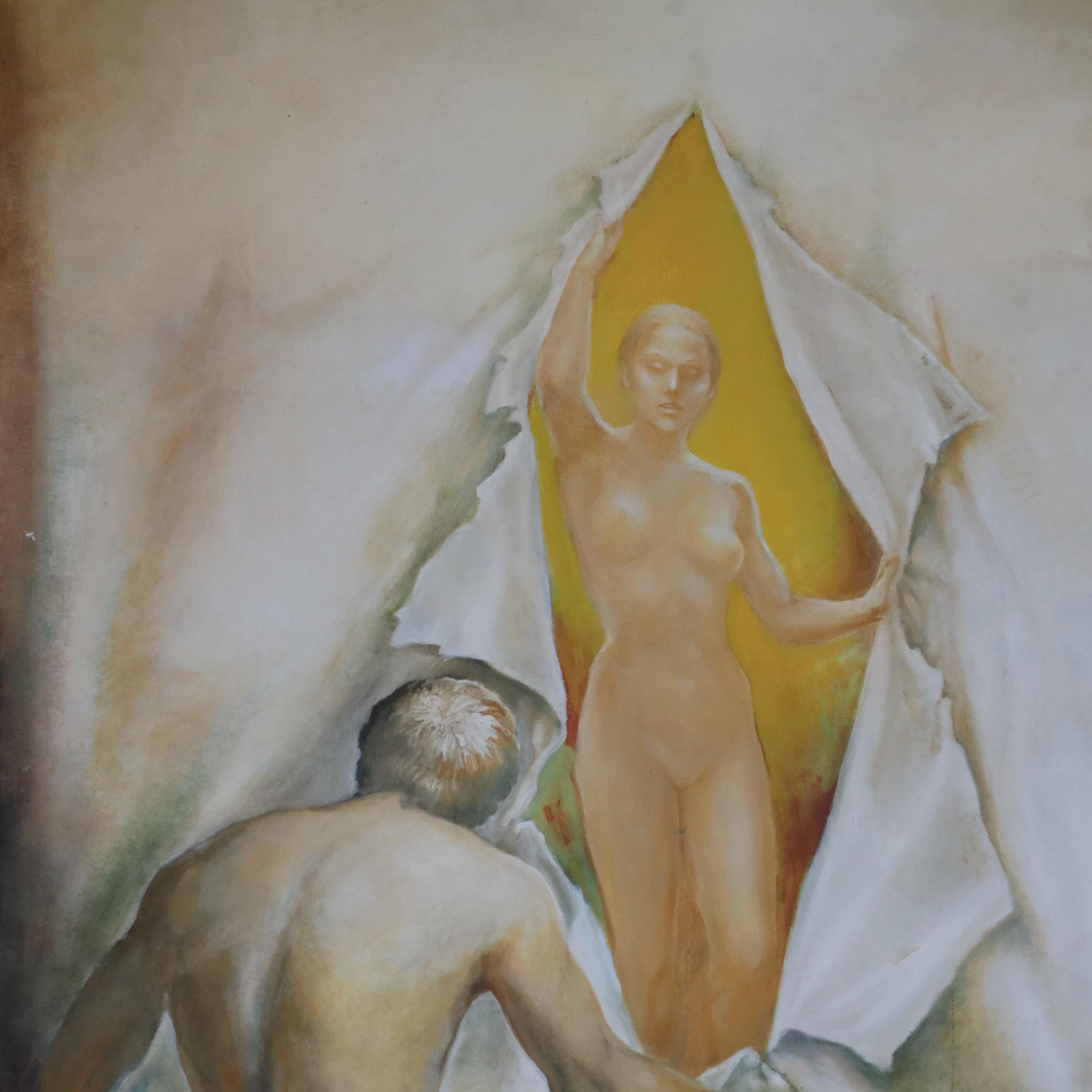 Desnudo masculino femenino pintura sobre lienzo, Italia, década de 1990 Italiano en venta