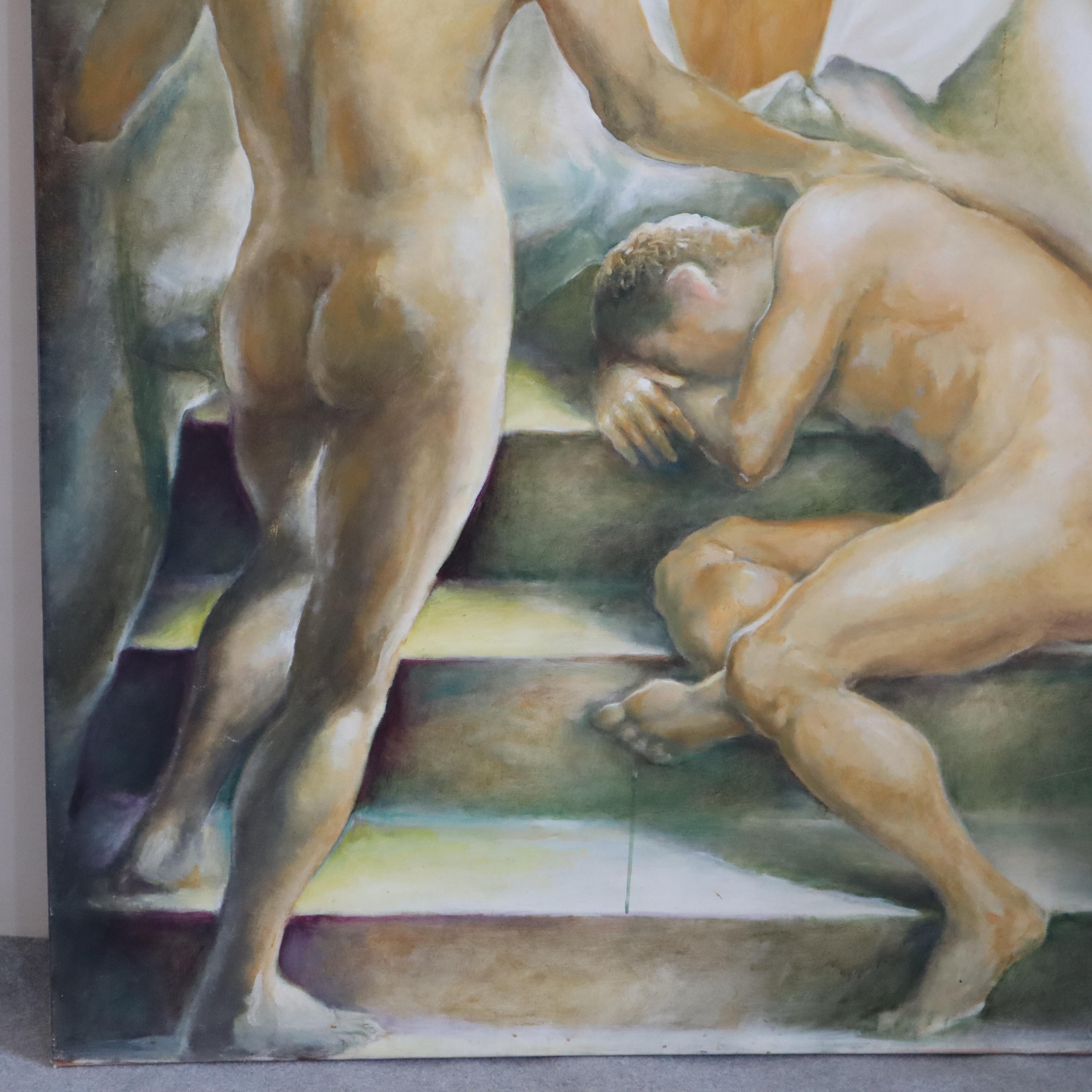 Desnudo masculino femenino pintura sobre lienzo, Italia, década de 1990 Pintado a mano en venta
