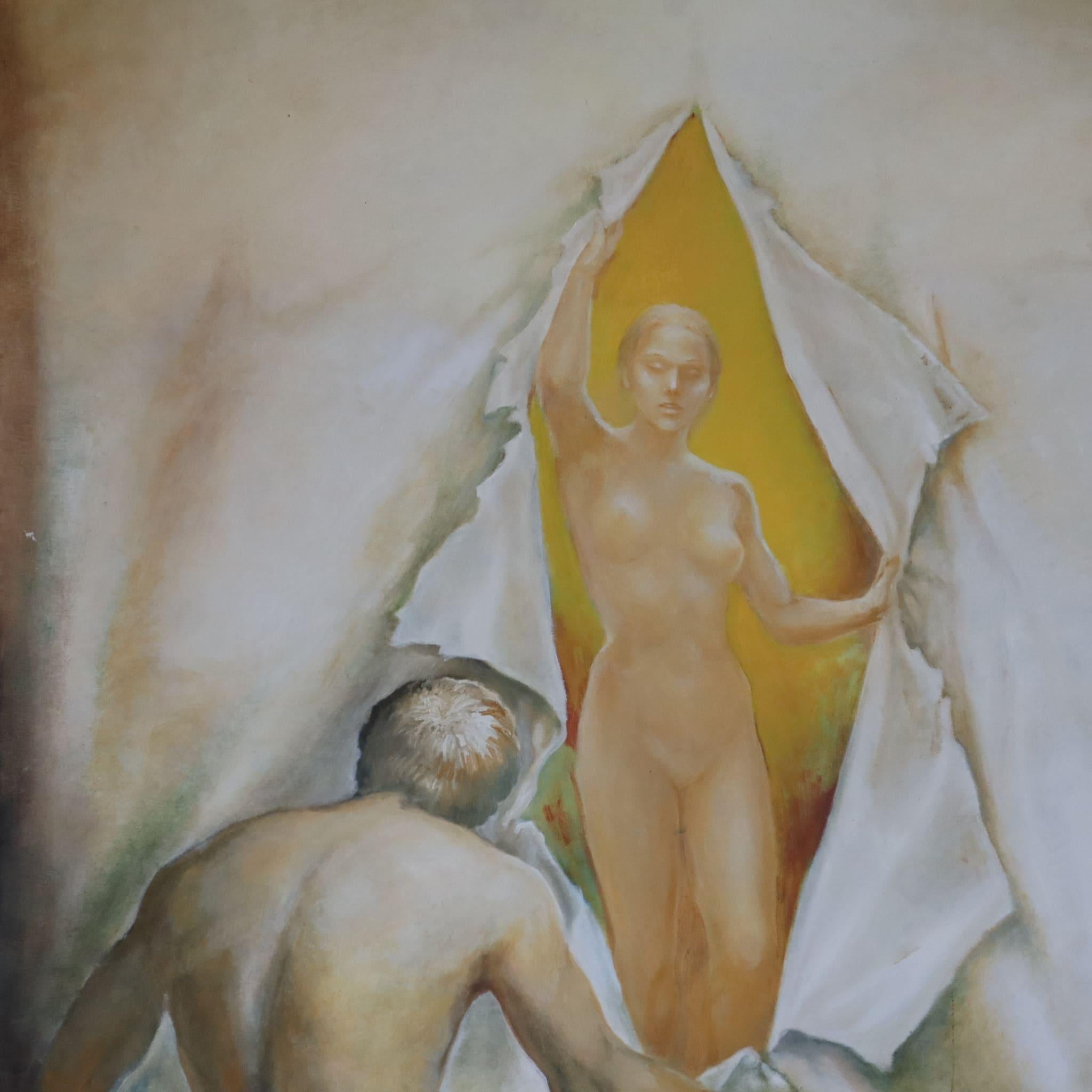 Desnudo masculino femenino pintura sobre lienzo, Italia, década de 1990 en Excelente estado para la venta en Nicolosi, IT