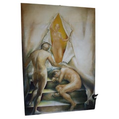 Desnudo masculino femenino pintura sobre lienzo, Italia, década de 1990